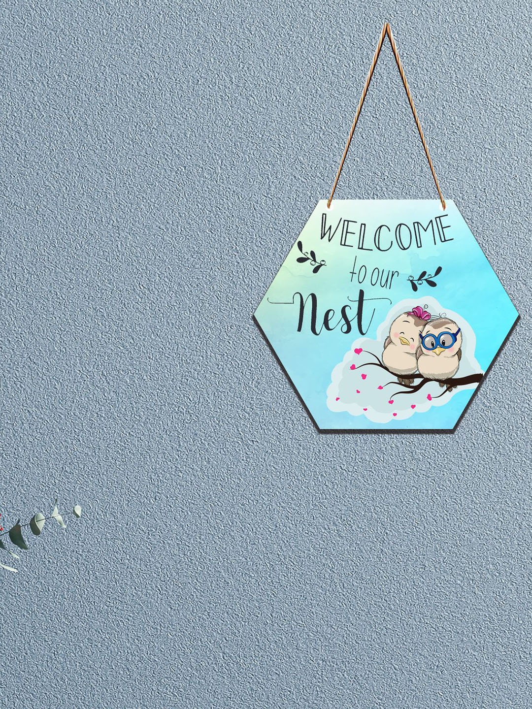 

SAF Blue & Beige Sweet Home Printed Hexagon Wooden Wall Hanging