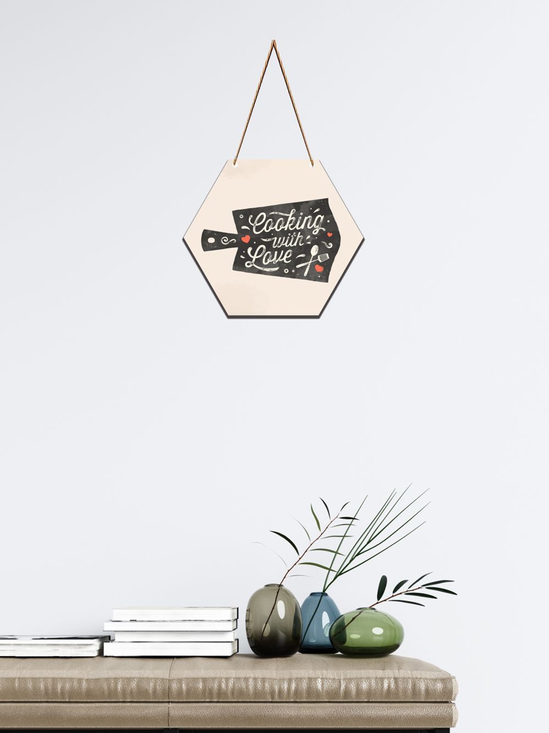 

SAF Off-White & Black Cooking Theme Printed Hexagon Wooden Wall Hanging