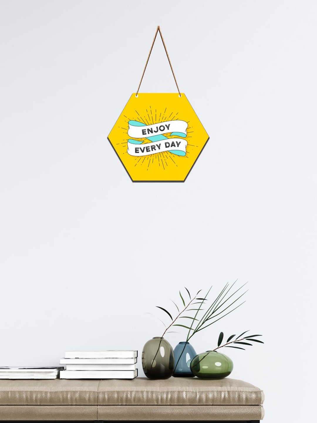 

SAF Yellow & White Printed Wooden Wall Hanging