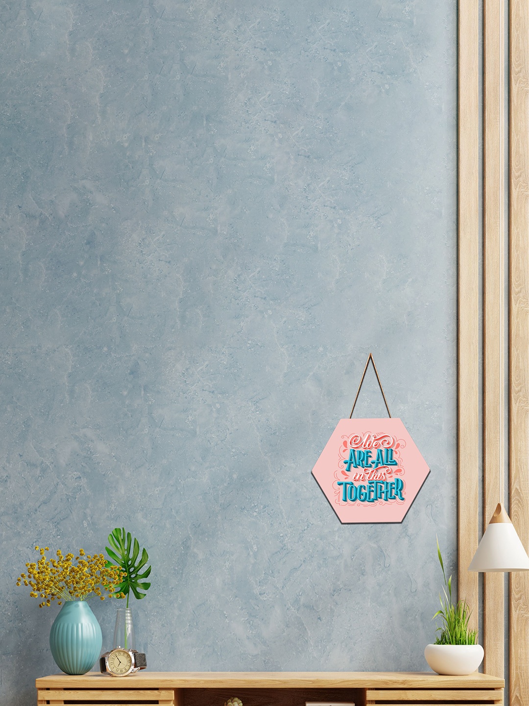 

SAF Pink & Blue Printed Wooden Wall Hanging
