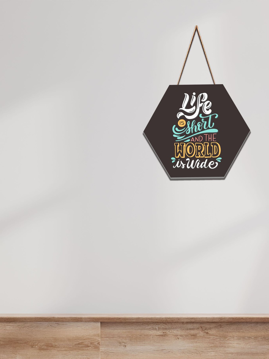 SAF Brown & White Printed Wooden Wall Hanging