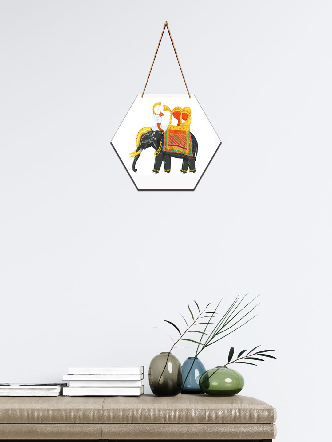 

SAF White & Black Traditional Elephant Motivational Printed Wooden Wall Hanging