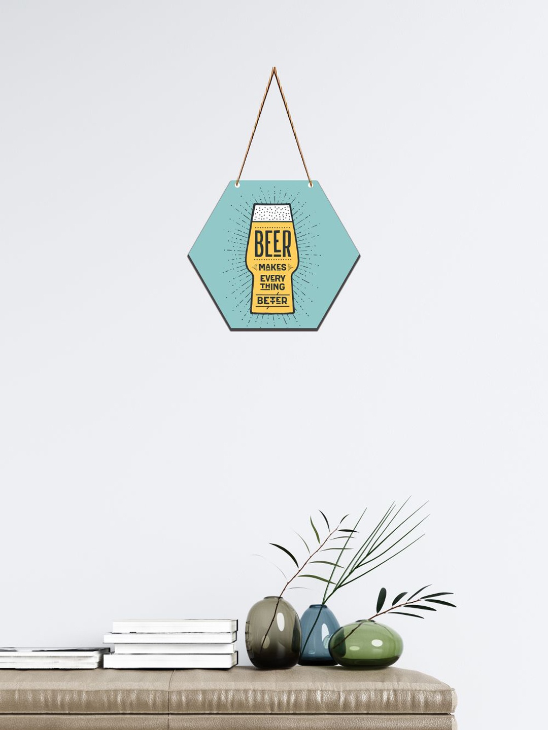 

SAF Blue & Yellow Printed Wooden Wall Hanging