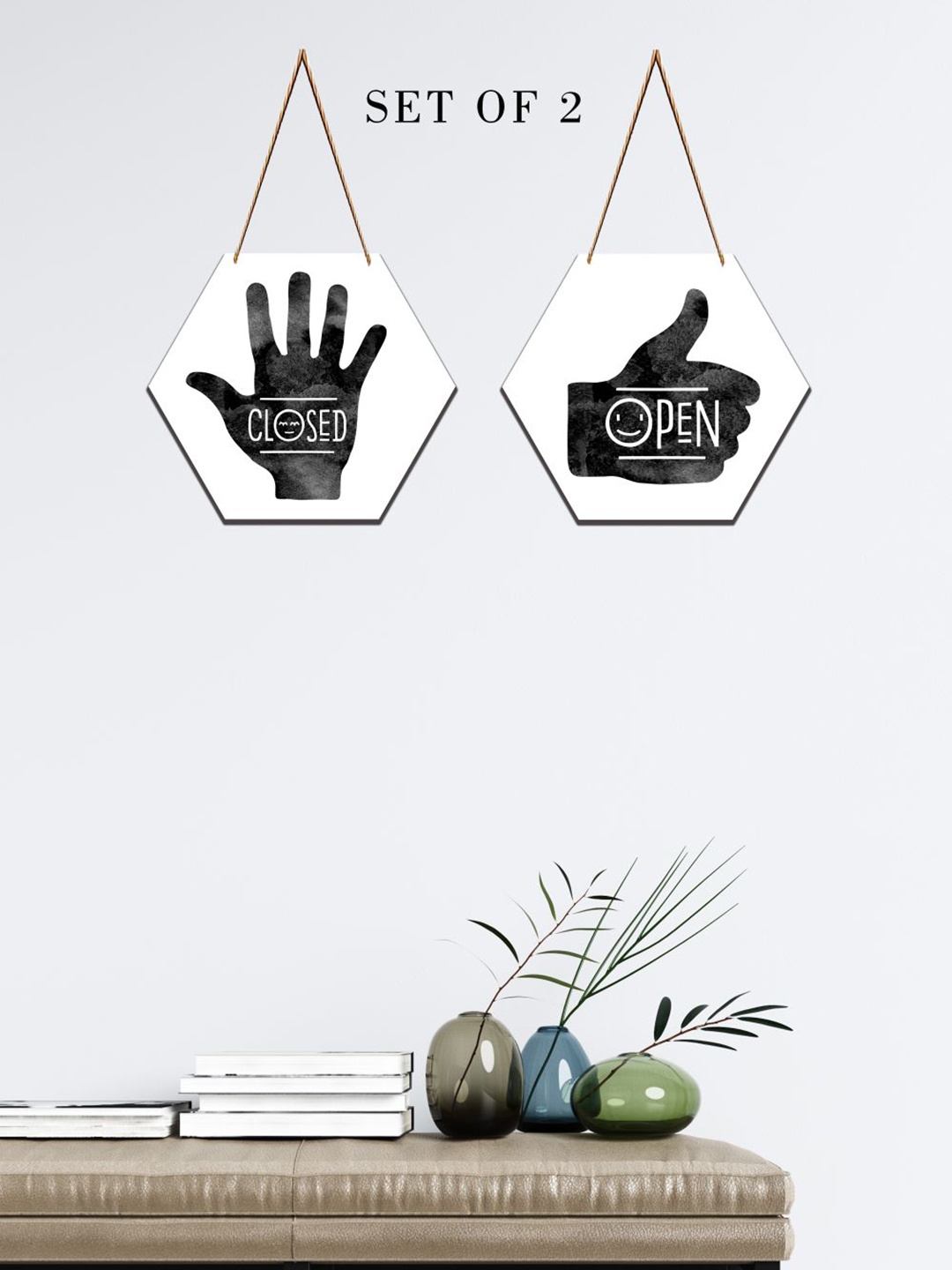 

SAF White & Grey 2 Pieces Closed-Open Sign Printed Hexagon Wooden Wall Hanging