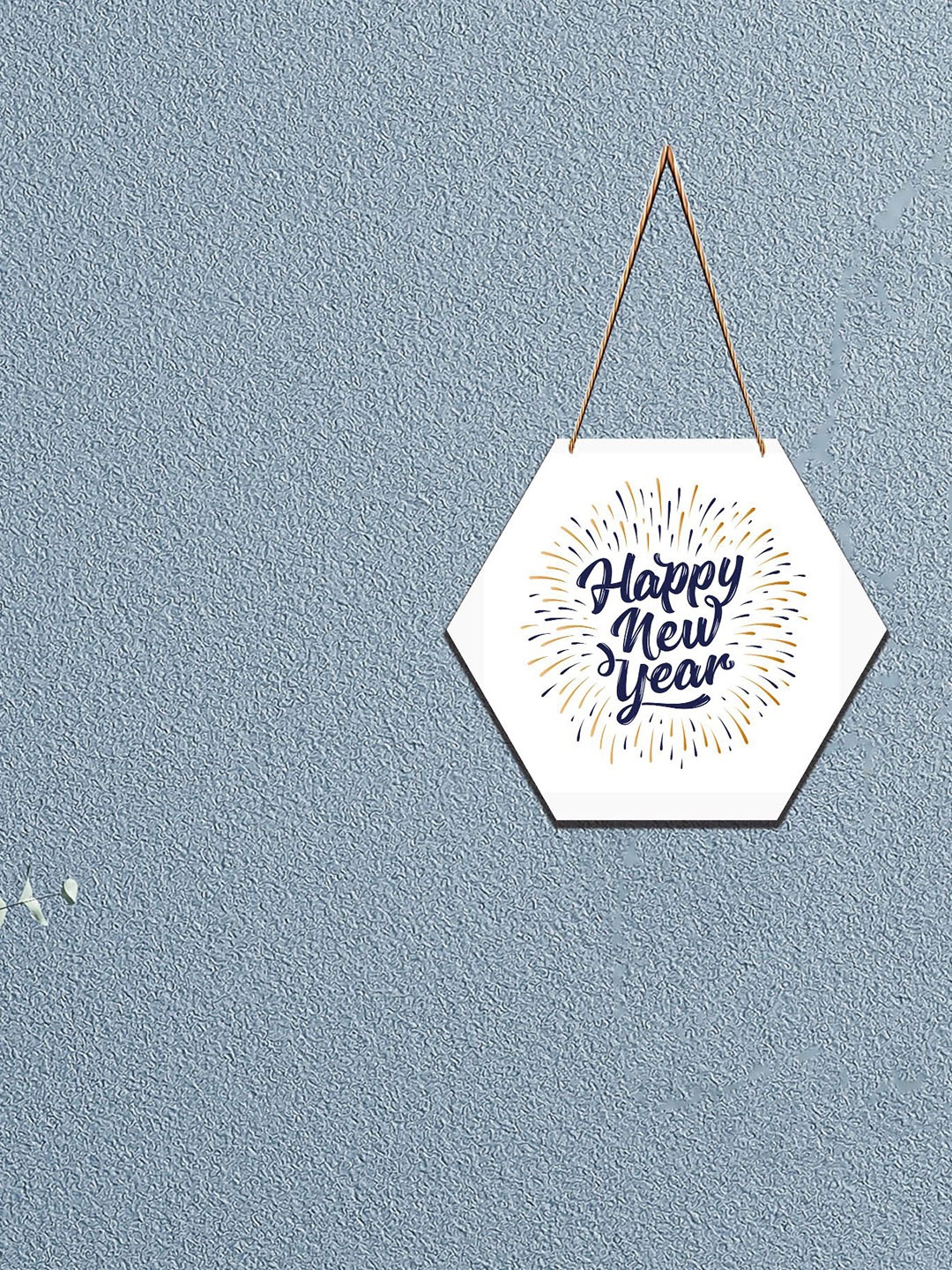 

SAF White & Blue Printed Hexagon Wooden Wall Hanging