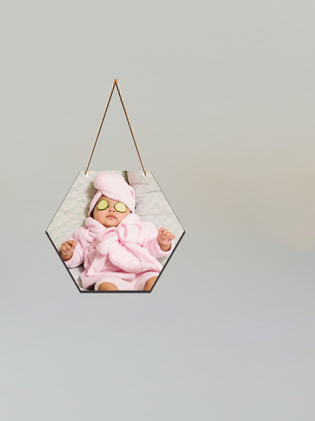 

SAF Pink & Beige New Born Baby Printed Hexagon Wall Hanging
