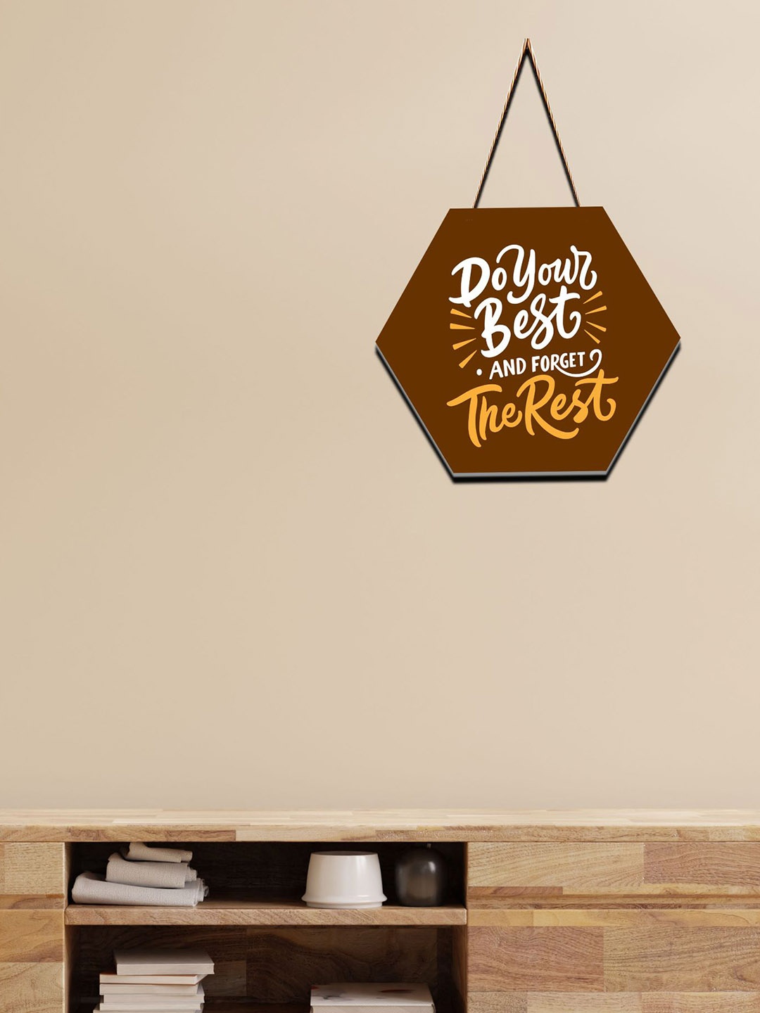 

SAF Brown & White Motivational Printed Hexagon Wall Hanging