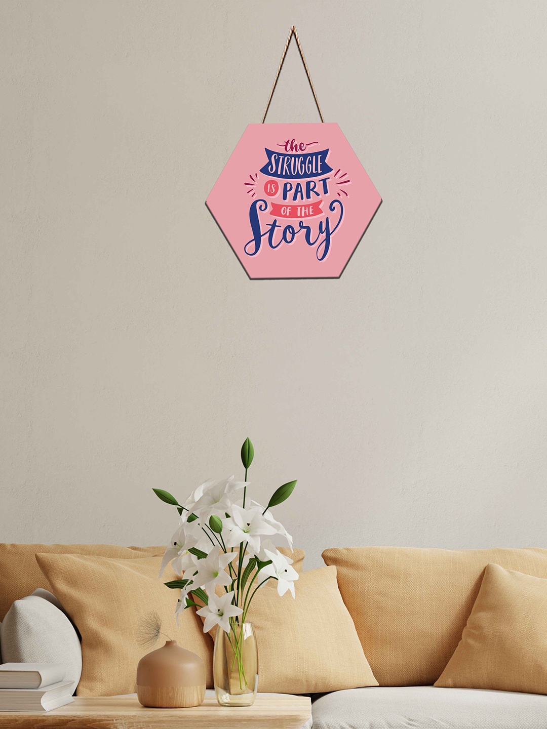 SAF Pink & Blue Motivational Printed Hexagon Wall Hanging