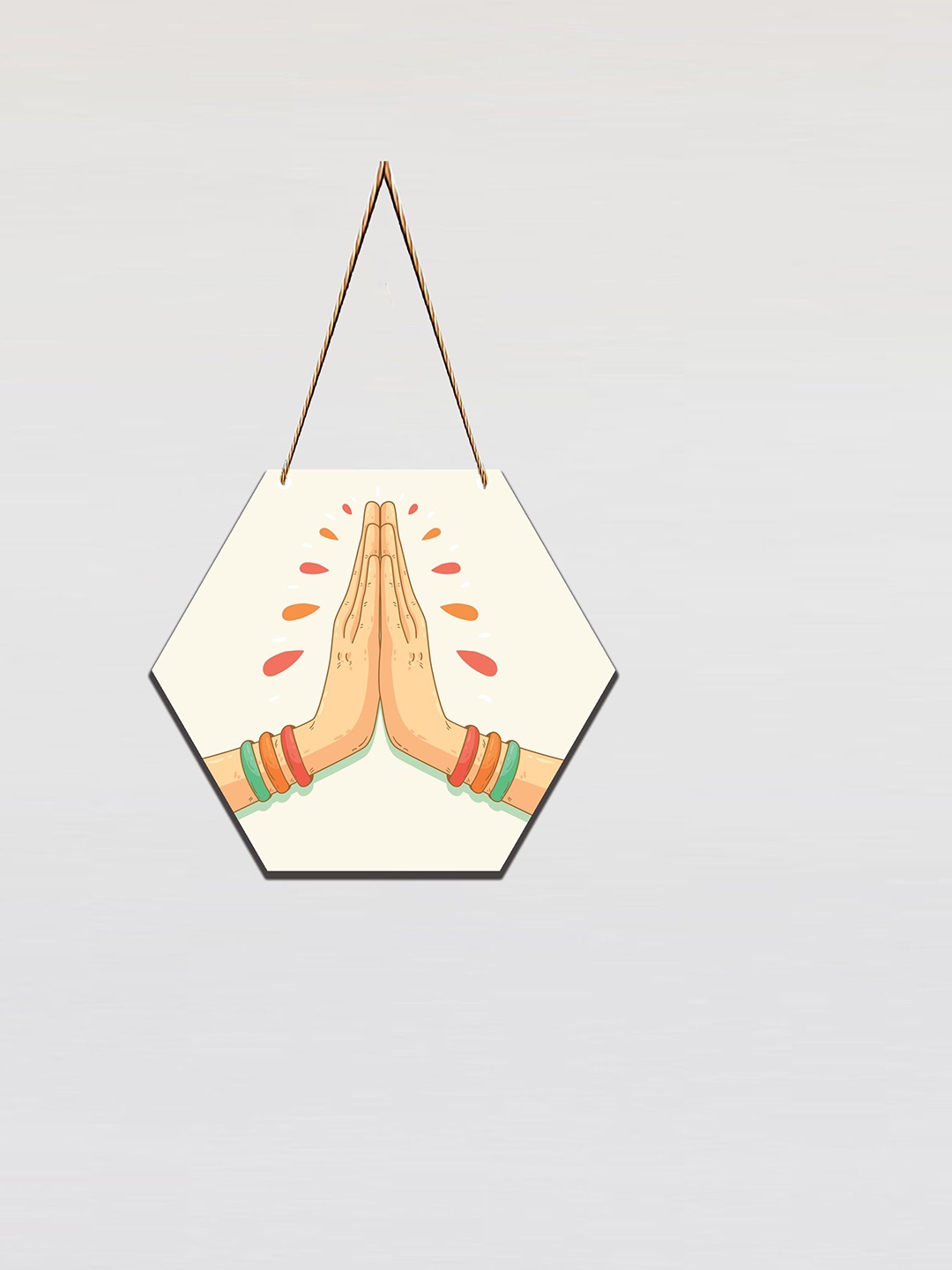 

SAF Yellow & Orange Coloured Namaste Printed Hexagon Wall Hanging