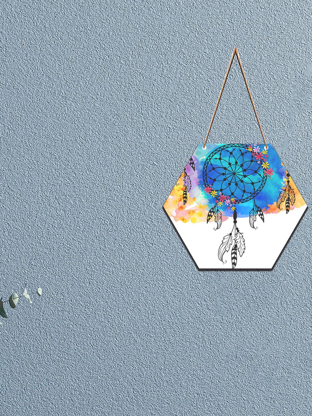

SAF Blue & White Dream Catcher Printed Hexagon Wall Hanging