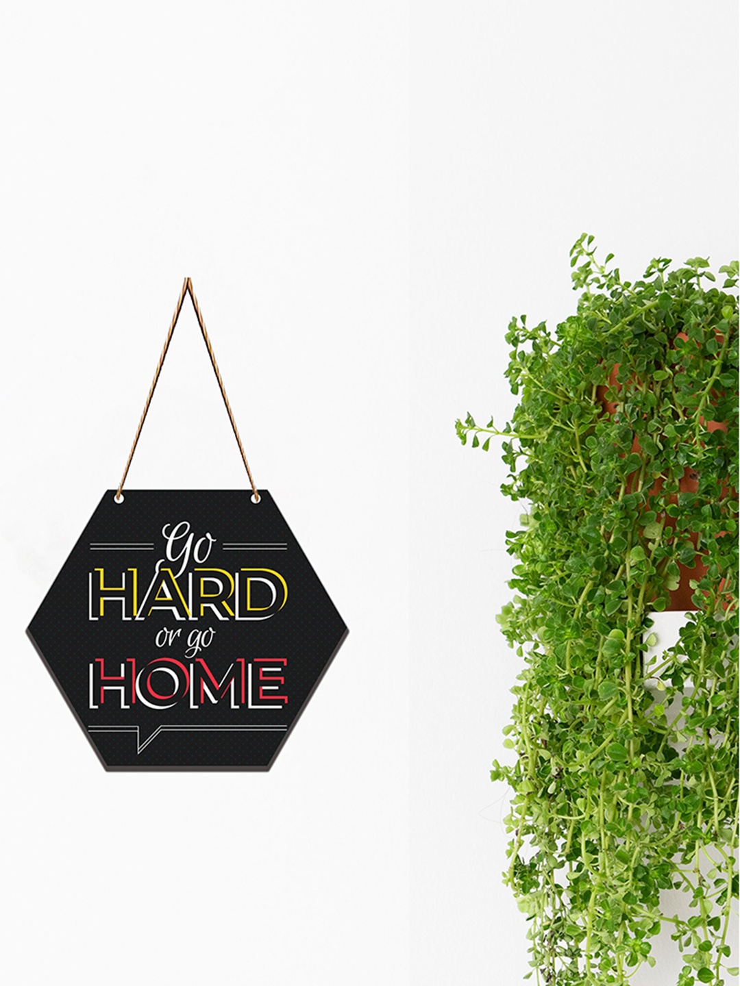 SAF Black & Yellow Motivational Printed Hexagon Wall Hanging