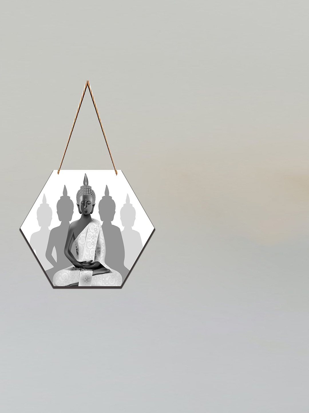 

SAF White & Grey Lord Buddha Printed Hexagon Wall Hanging