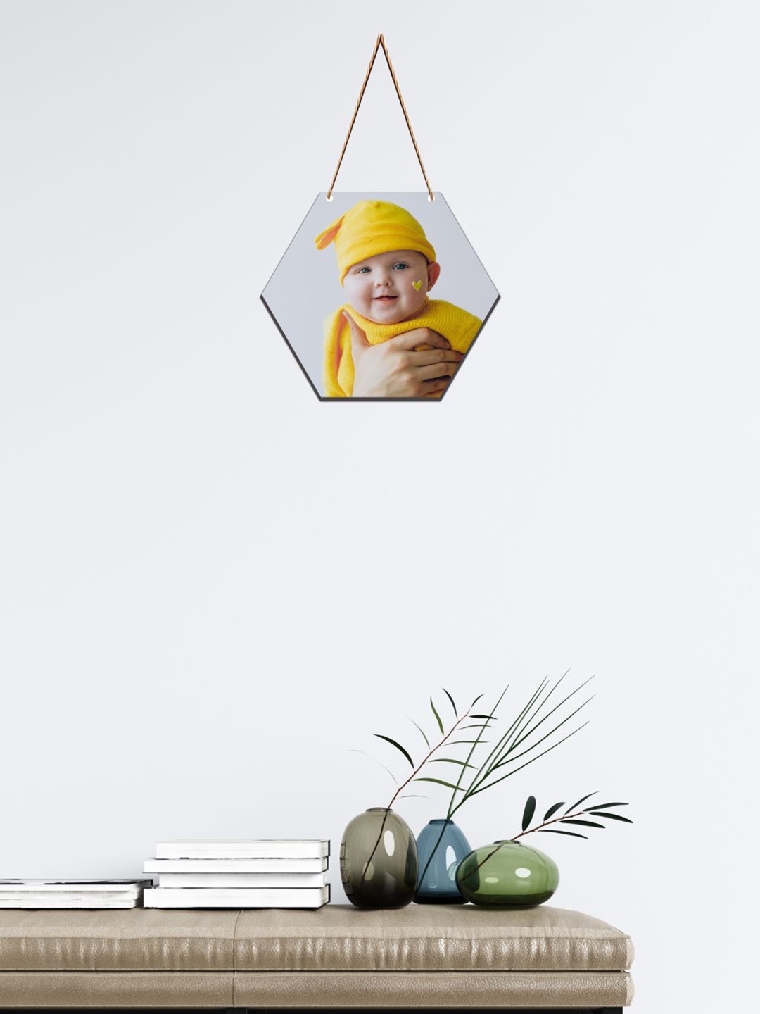 

SAF Yellow & Grey New Born Baby Printed Hexagon Wall Hanging