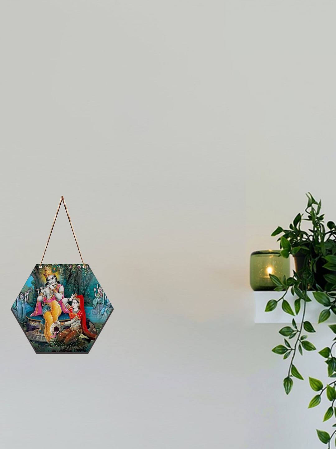 

SAF Blue Radha Krishna Printed Hexagon Wall Hanging