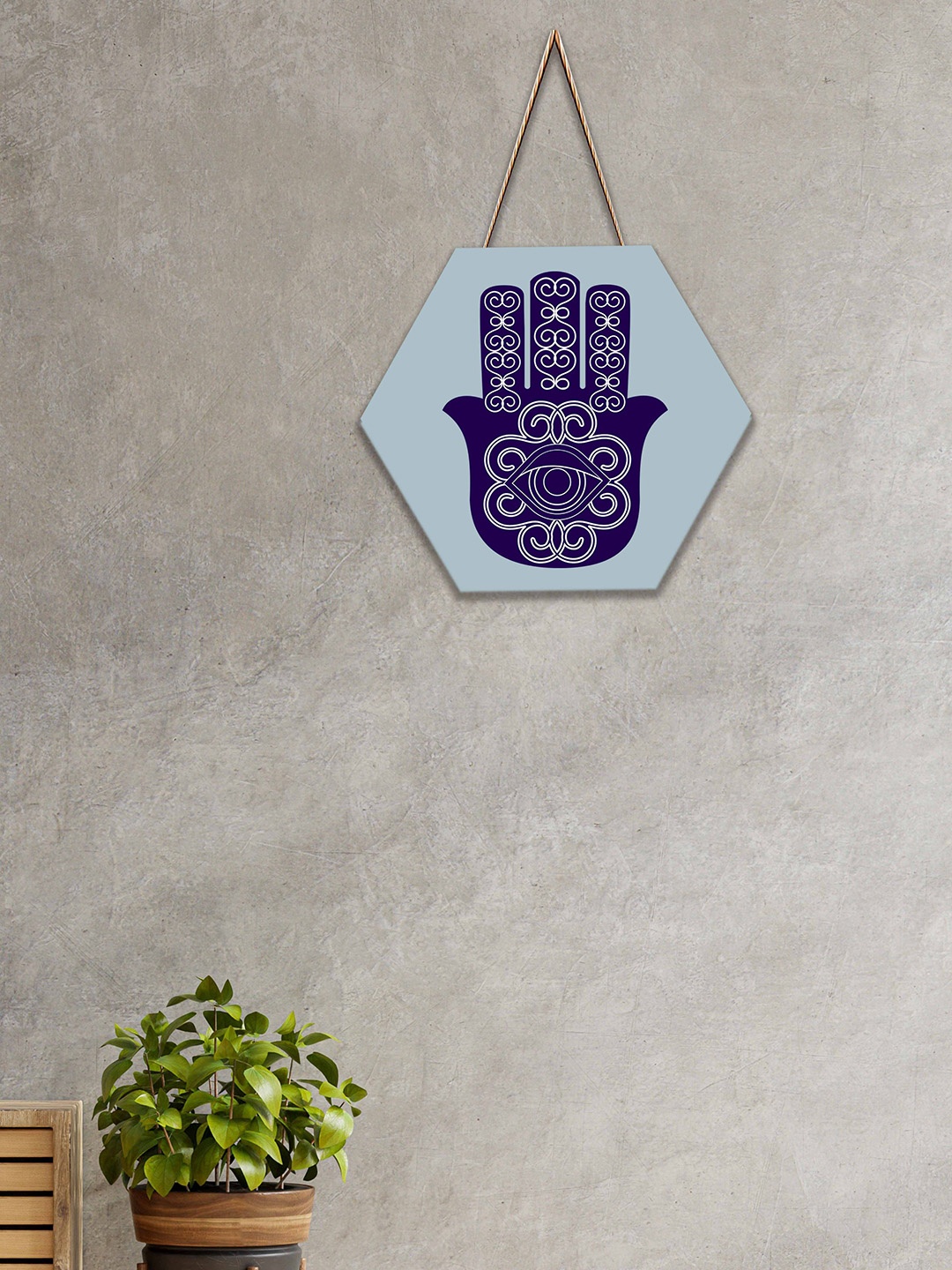 SAF Purple Coffee Printed Hexagon Wall Hanging, Blue