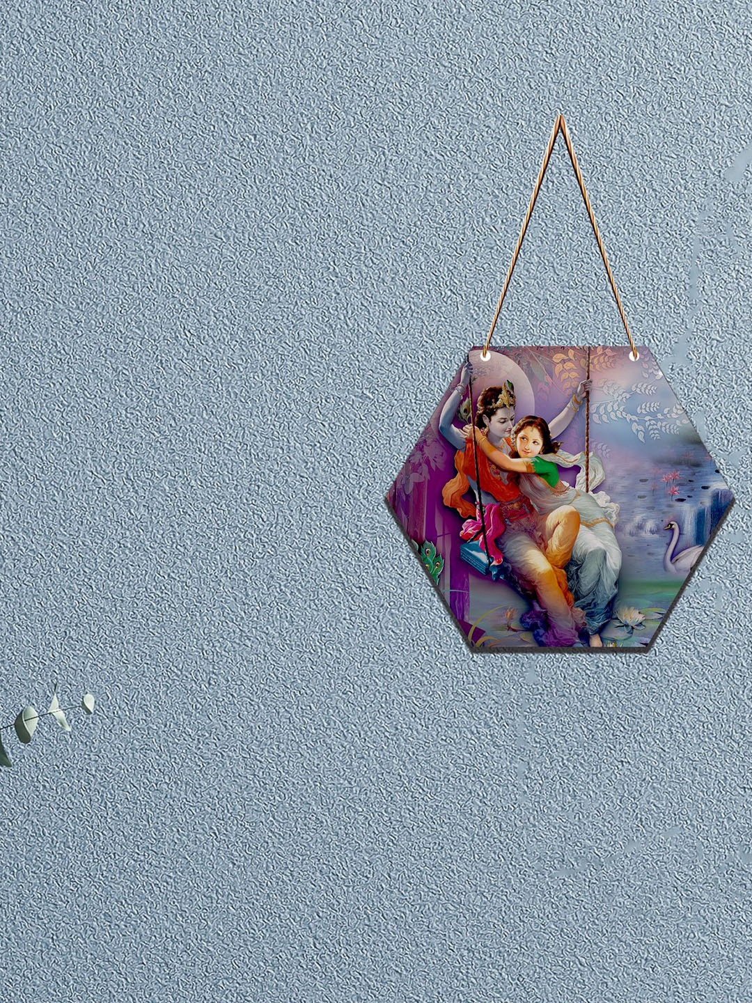 SAF Purple & Red Radha Krishna Printed Hexagon-Shaped MDF Wall Hanging Decor