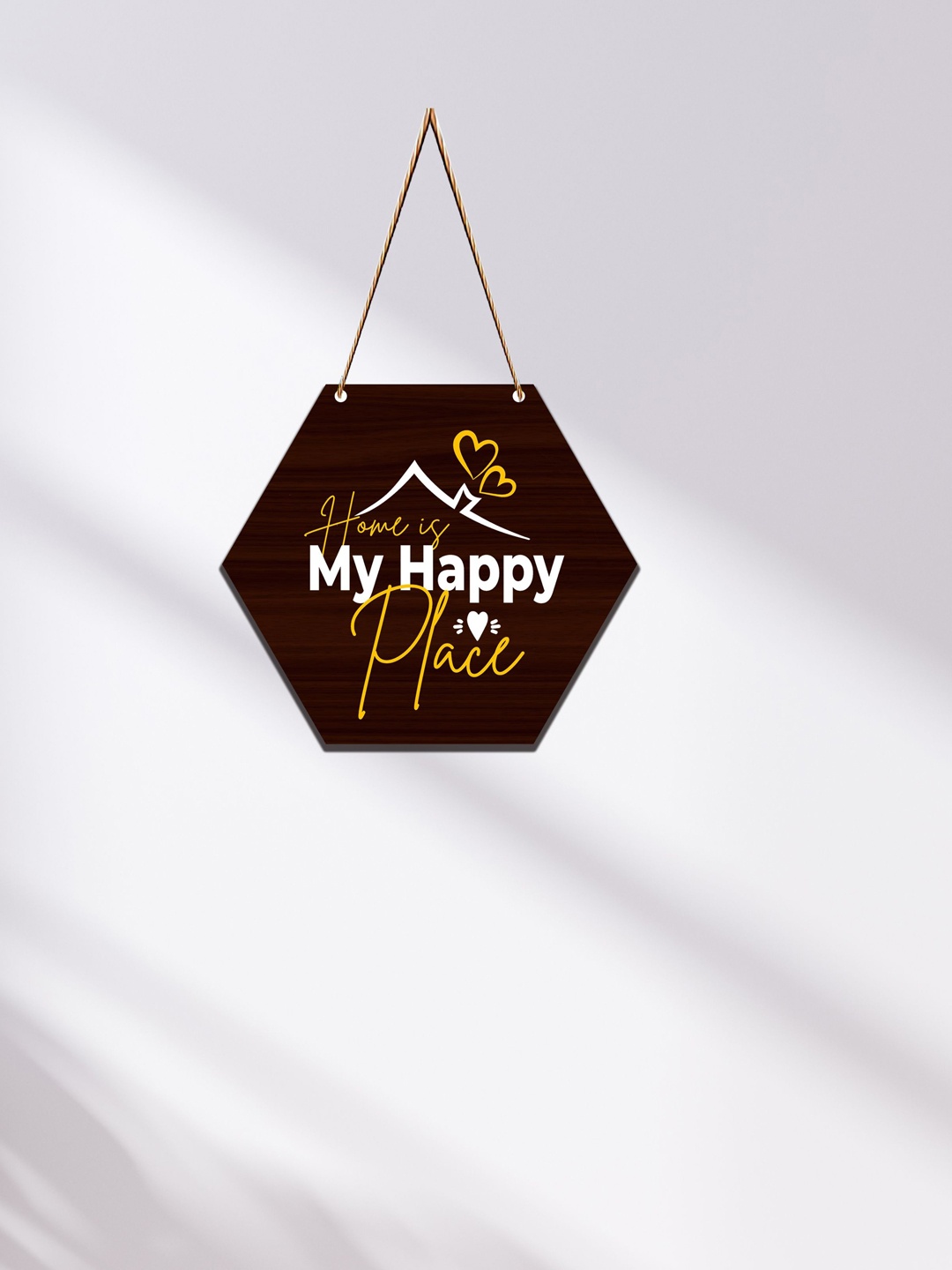 SAF Brown Sweet Home Printed Hexagon Wall Hanging