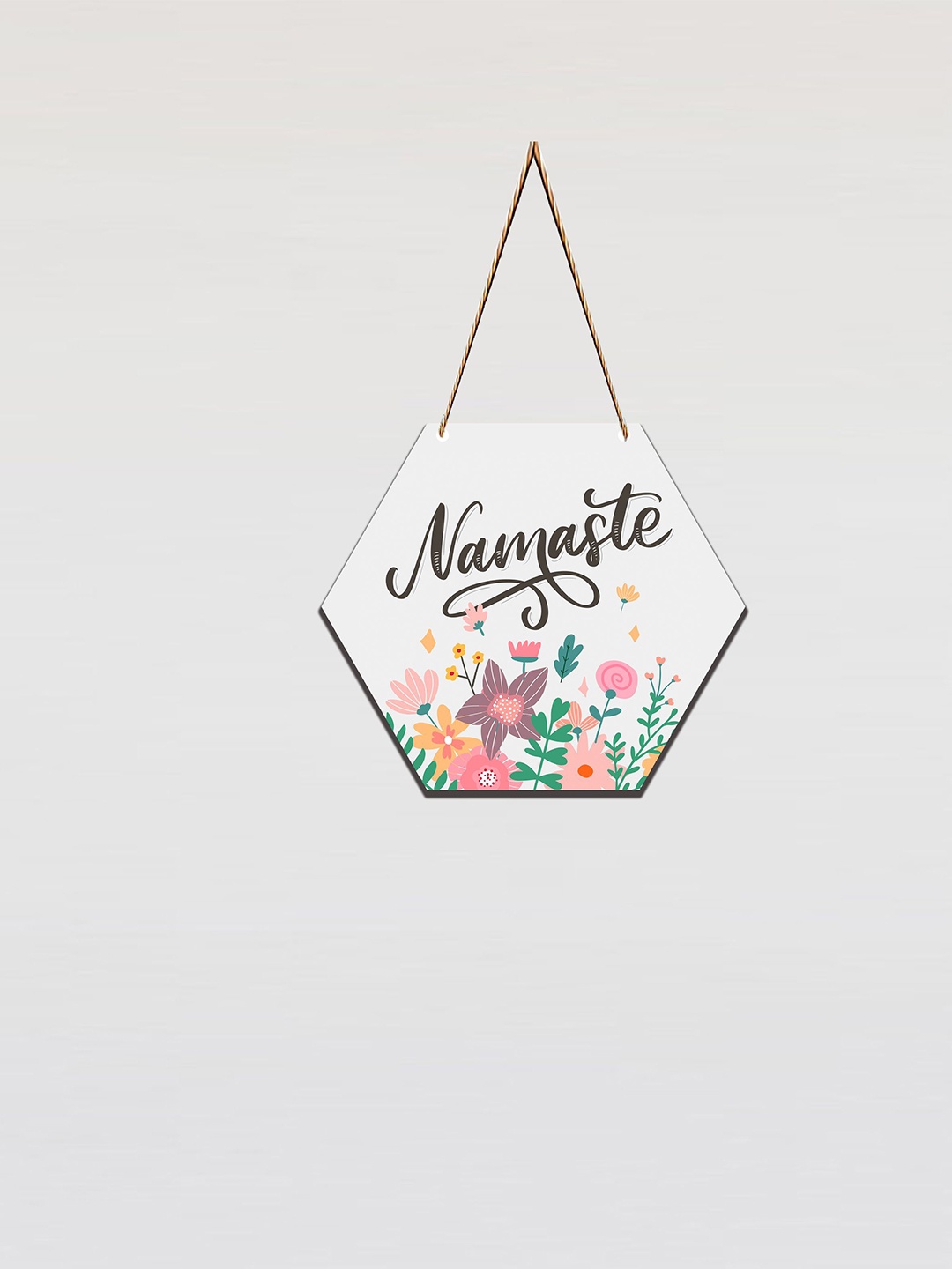 

SAF White Namaste Printed Hexagon Wall Hanging