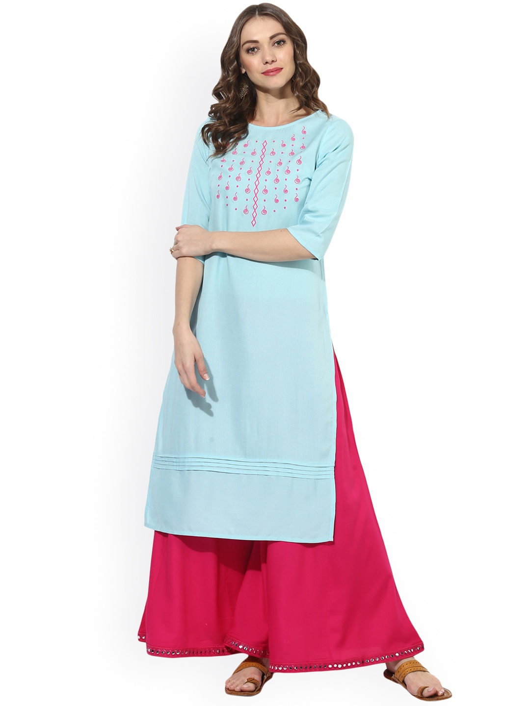 

Juniper Women Blue Yoke Design Straight Kurta