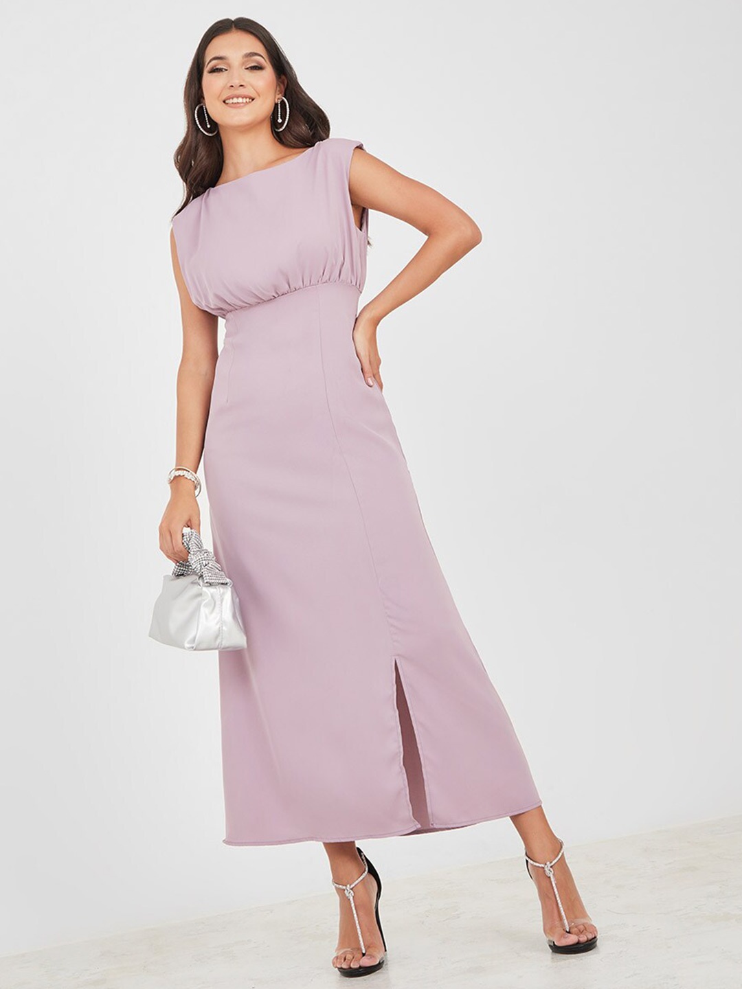 

Styli Boat Neck Sleeveless Maxi Dress, Purple