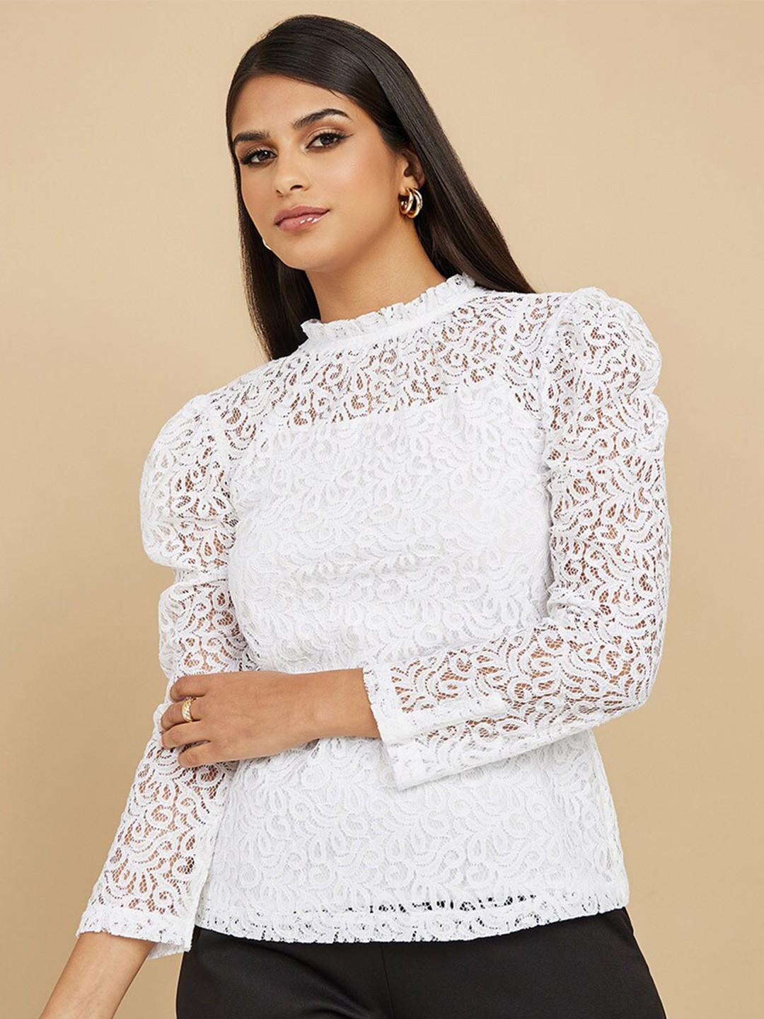 

Styli White Self Design Cotton Top