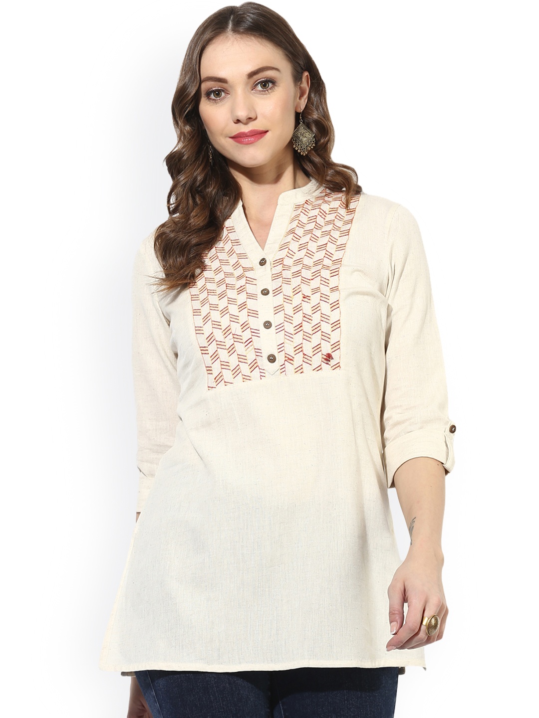 

Juniper Cream Pure Cotton Embroidered A-Line Pure Cotton Kurti