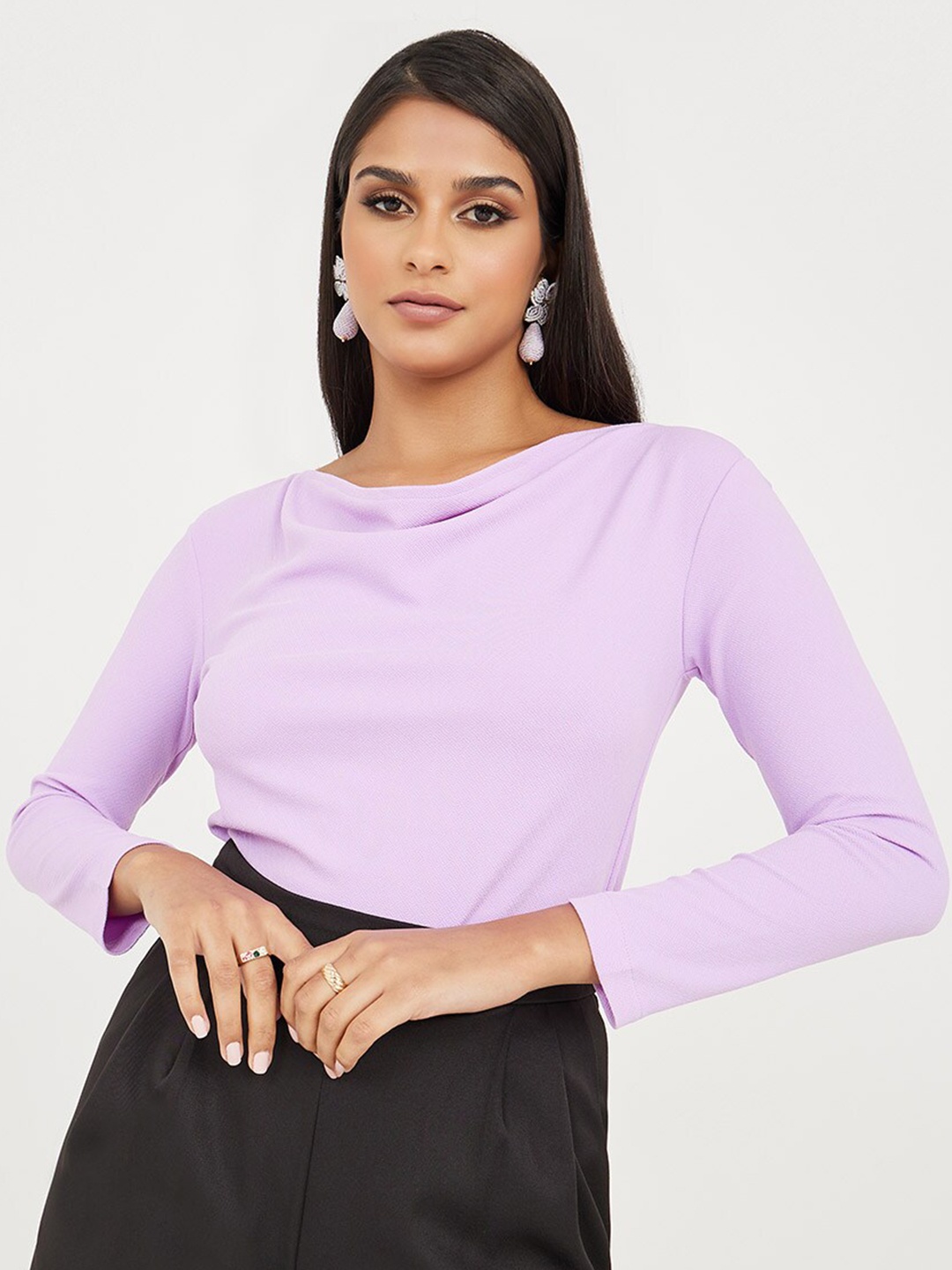 

Styli Cowl Neck Long Sleeves Top, Purple