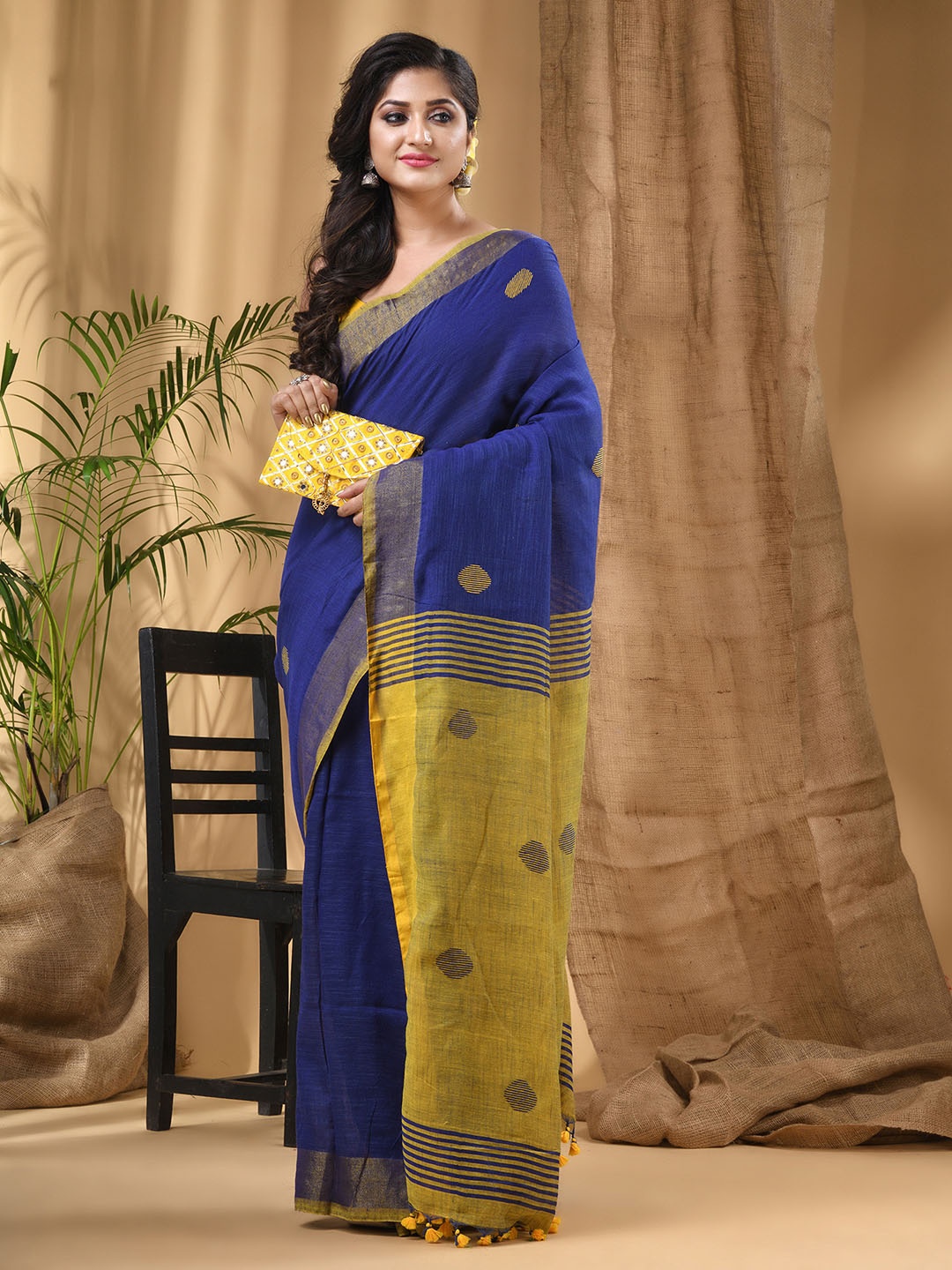 

DESH BIDESH Woven Design Pure Cotton Traditional Khadi Saree, Blue