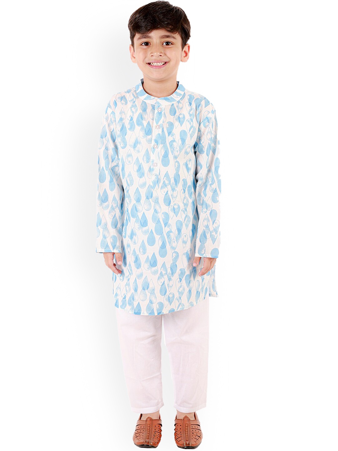 

Ka-mee Boys Geometric Printed Regular Pure Cotton Kurta With Pyjamas, Blue