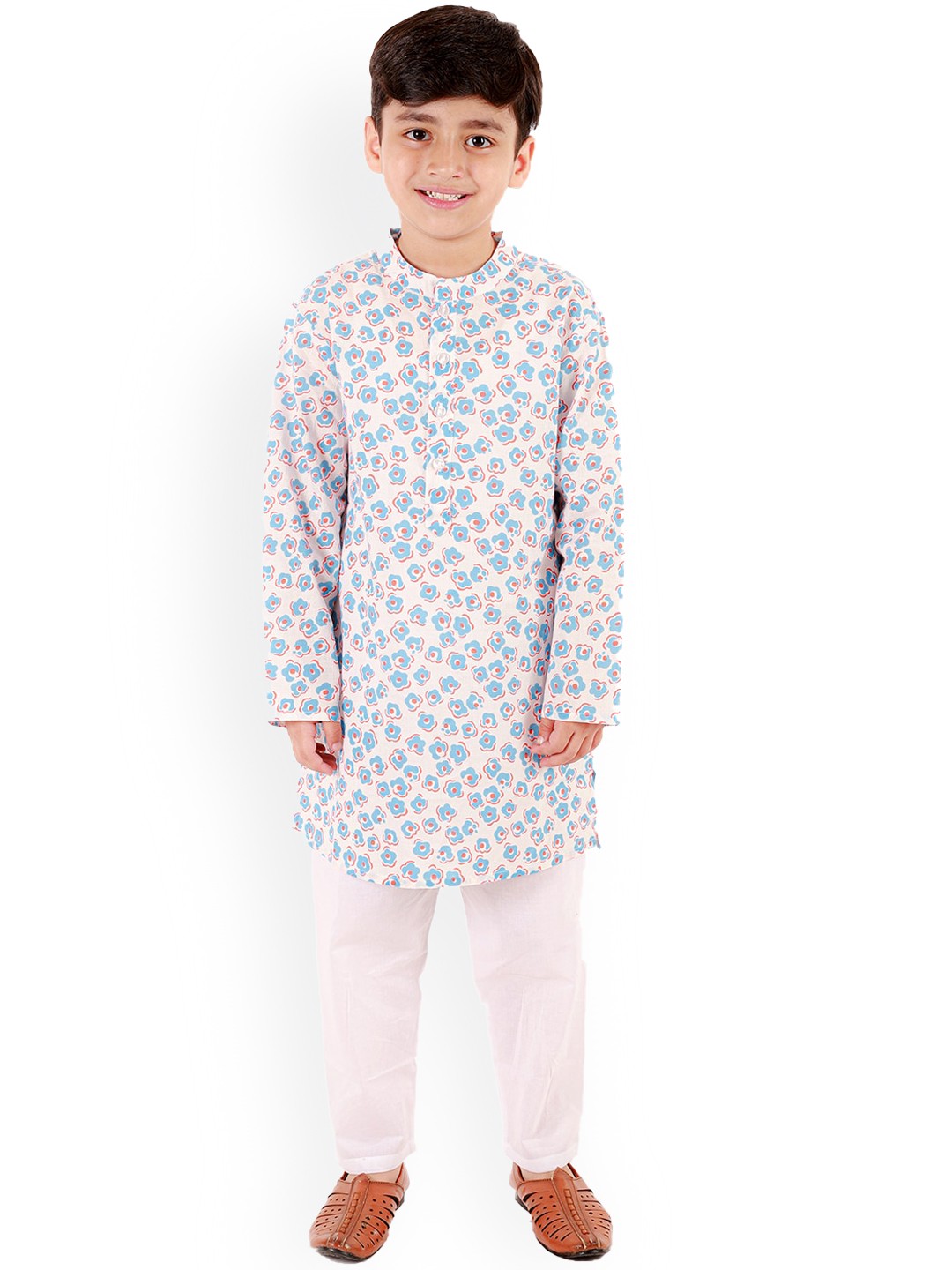 

Ka-mee Boys Floral Printed Regular Pure Cotton Kurta With Pyjamas, Blue