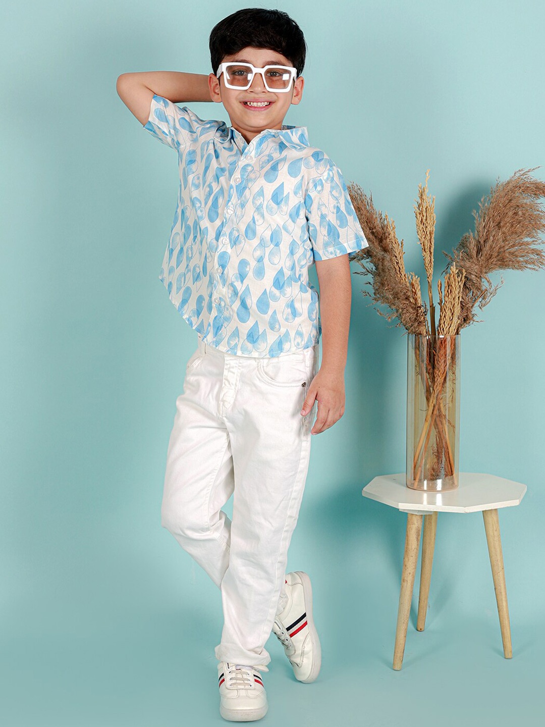 

Ka-mee Boys Comfort Conversational Printed Pure Cotton Casual Shirt, White