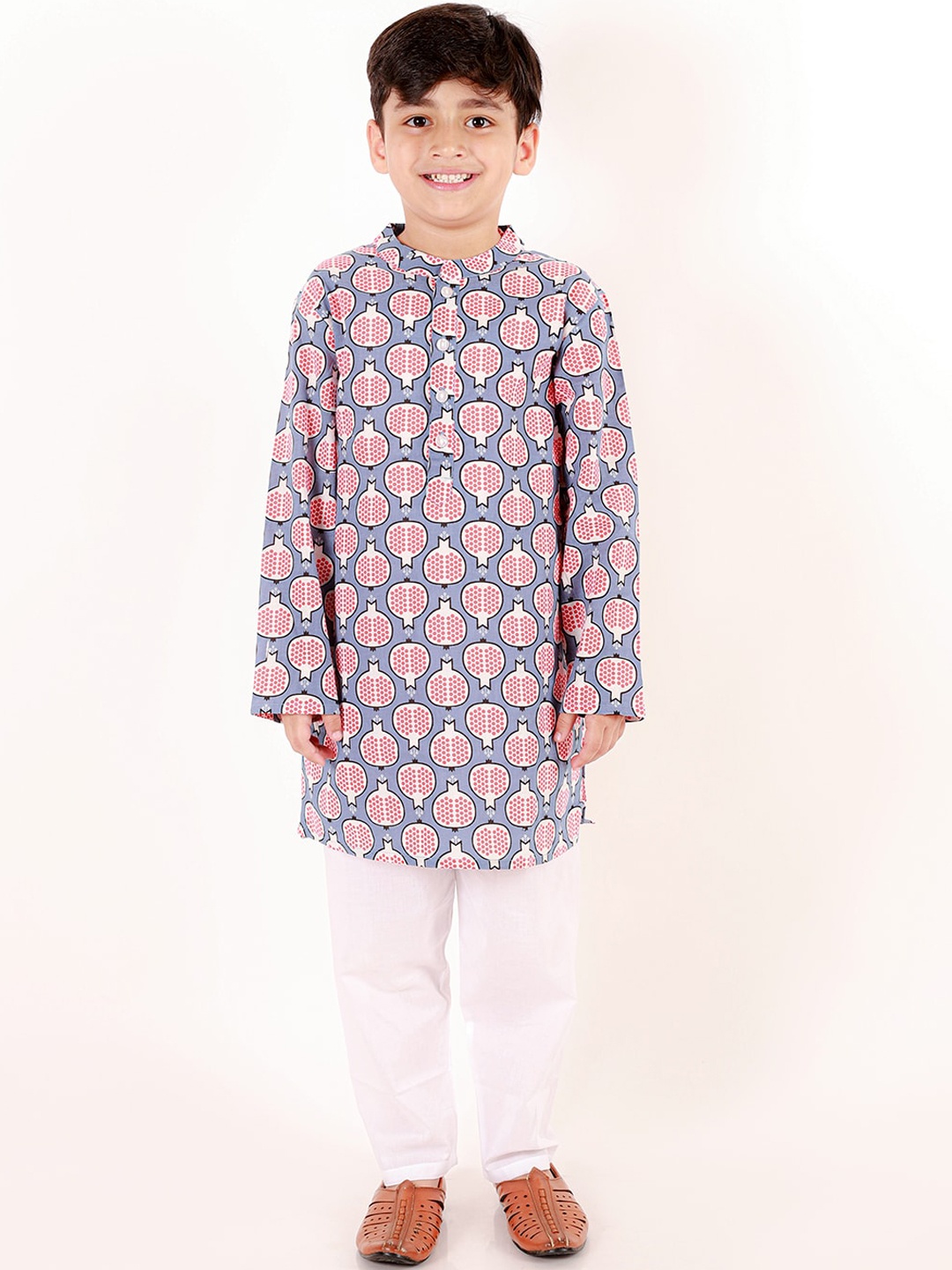 

Ka-mee Boys Geometric Printed Regular Pure Cotton Kurta With Pyjamas, Pink