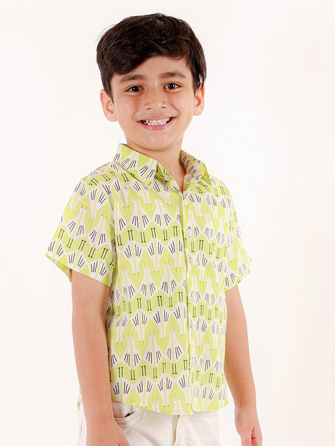 

Ka-mee Boys Comfort Conversational Printed Pure Cotton Casual Shirt, Green