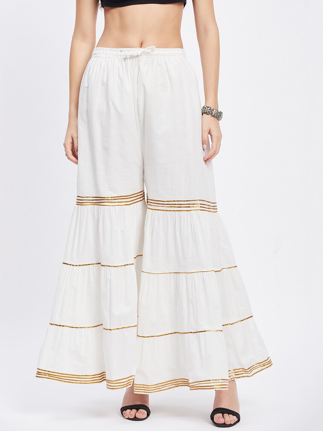 

Clora Creation Women Embellished Cotton Flared Palazzos, White