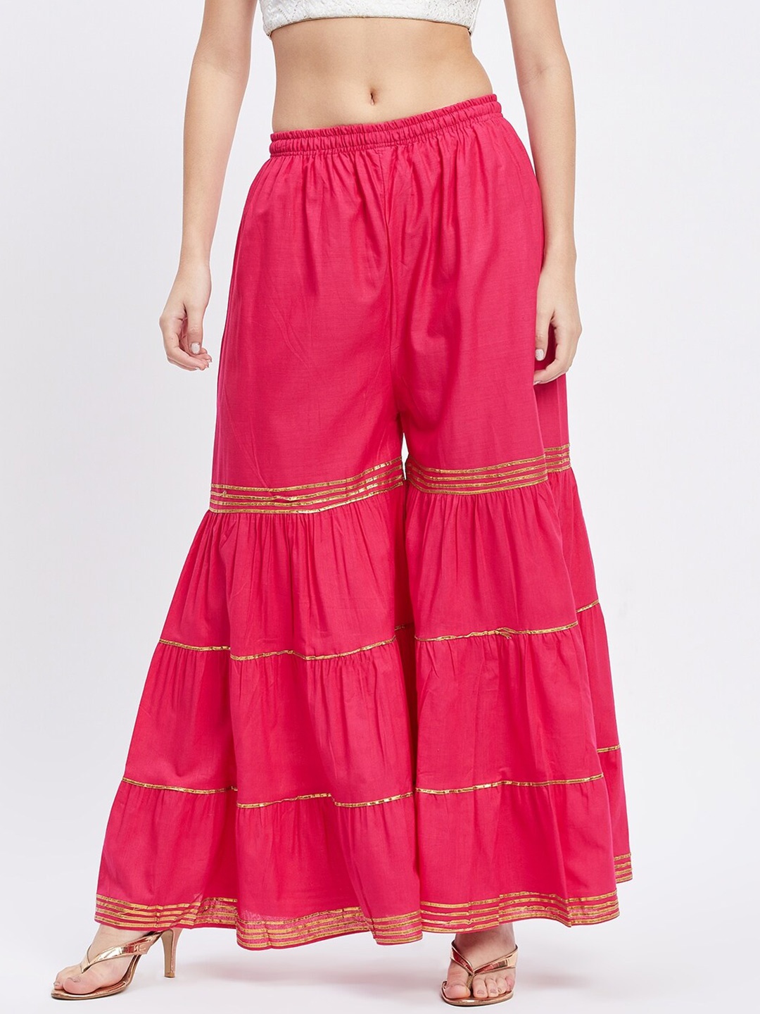 

Clora Creation Women Gotta Patti Embellished Flared Palazzos, Magenta