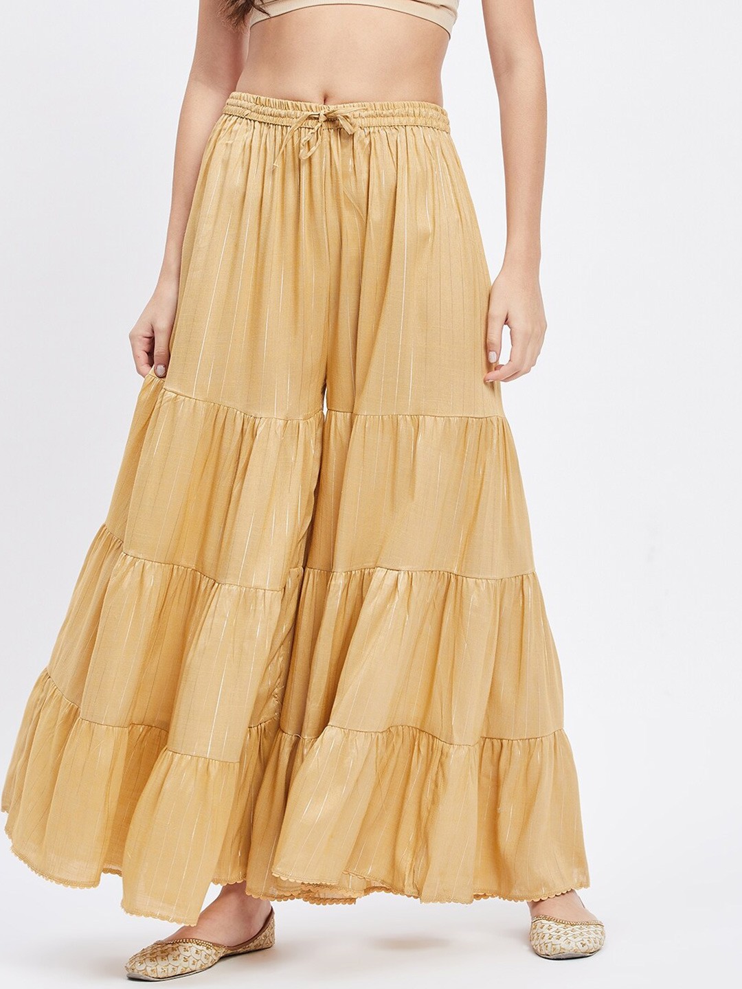 

Clora Creation Women Striped Flared Gharara Palazzos, Beige