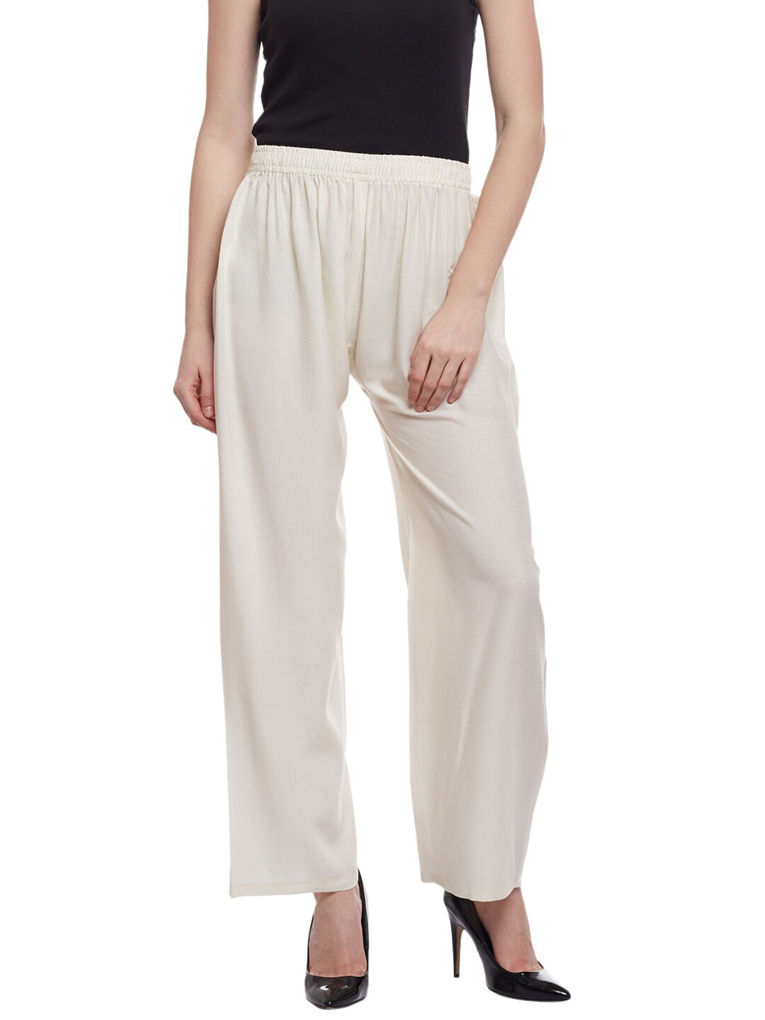 

Castle Lifestyle Women Mid-Rise Straight Palazzos, Off white
