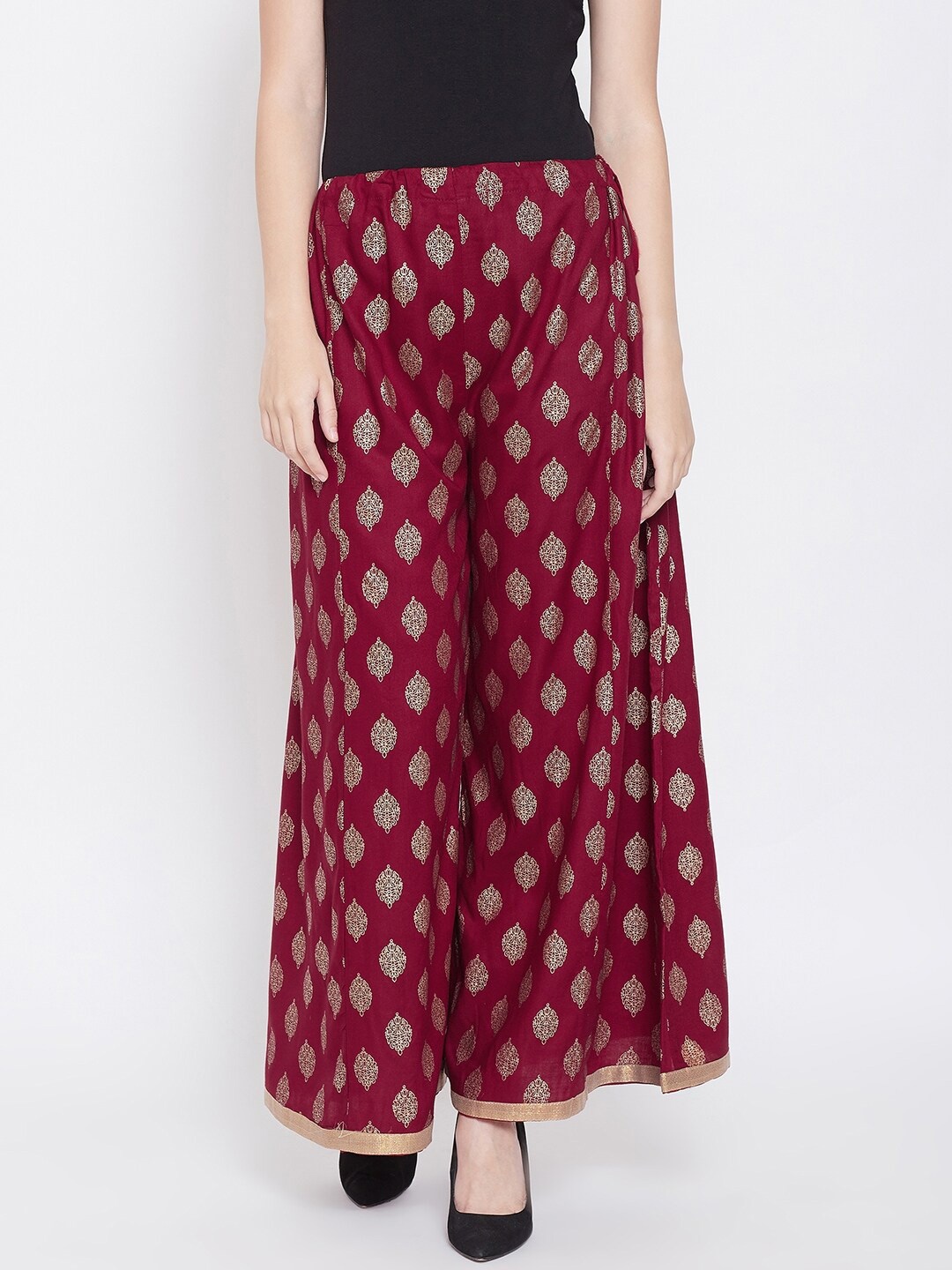 

Castle Lifestyle Women Ethnic Motifs Printed Flared Ethnic Palazzos, Maroon