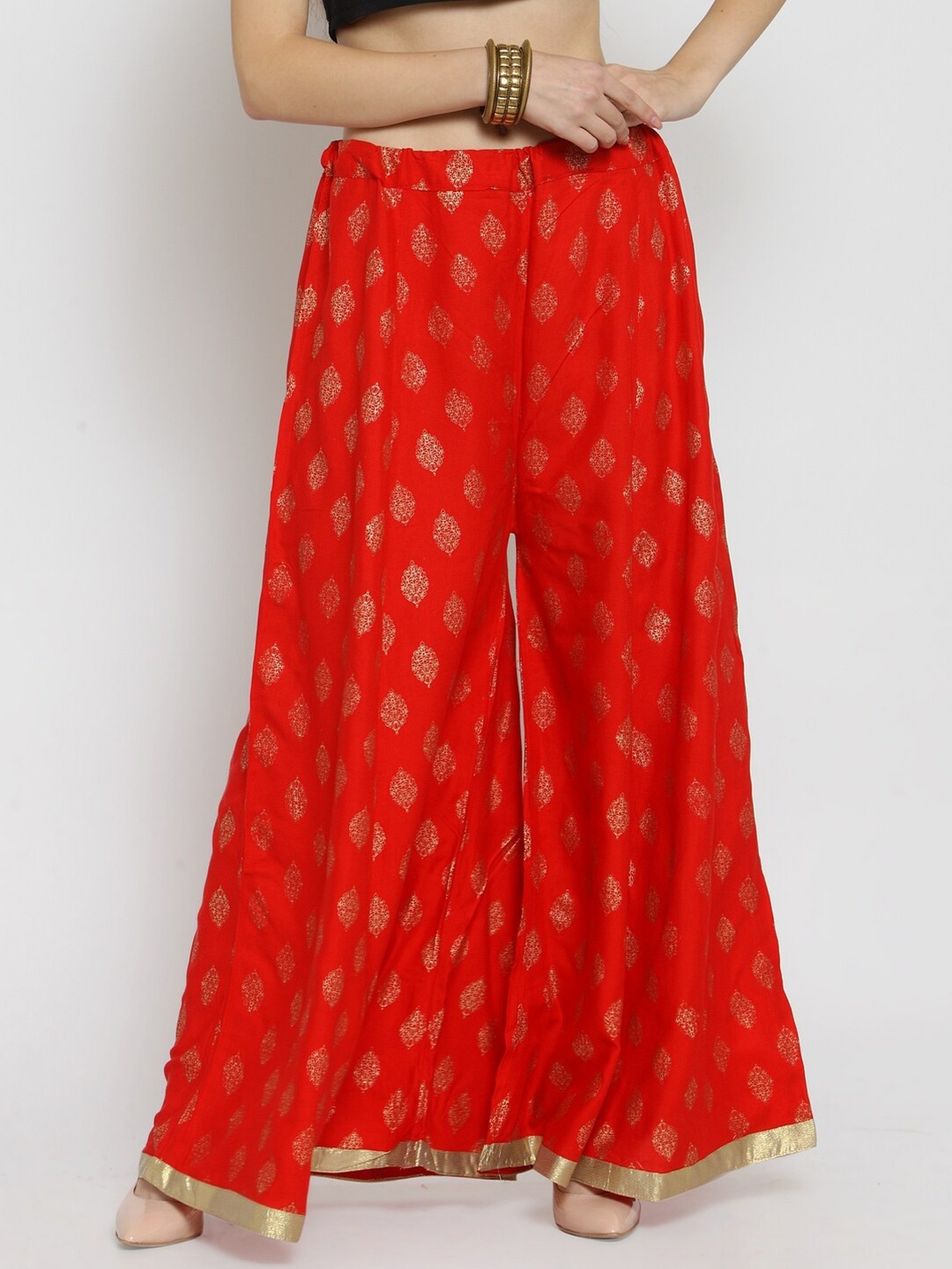 

Castle Lifestyle Women Ethnic Motifs Printed Flared Ethnic Palazzos, Red