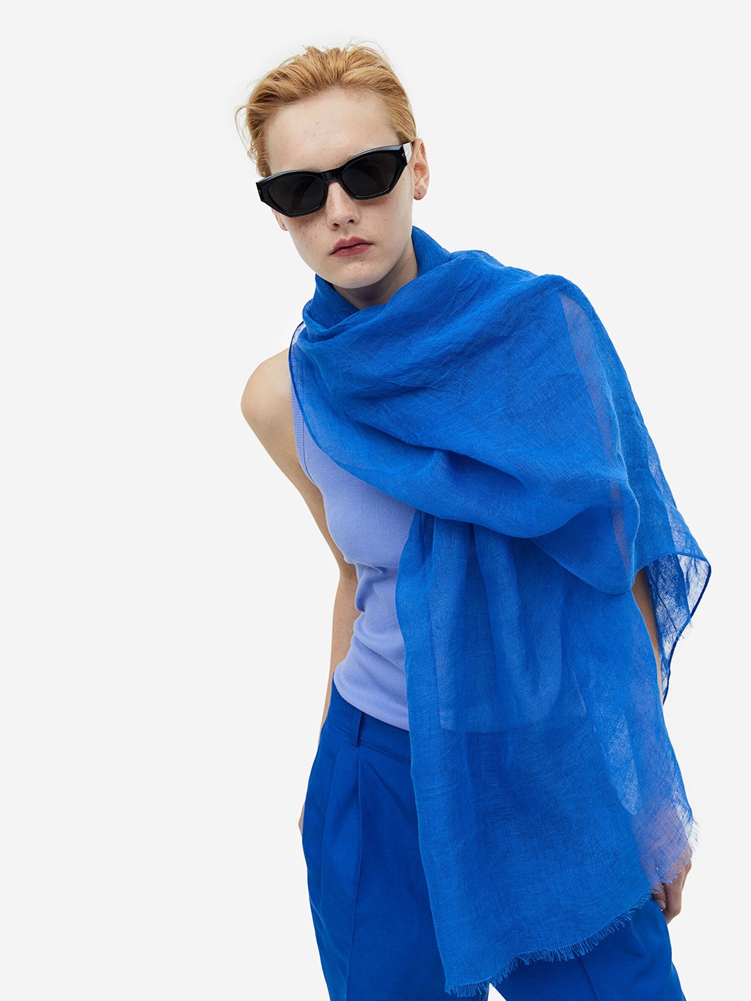

H&M Women Linen Scarf, Blue