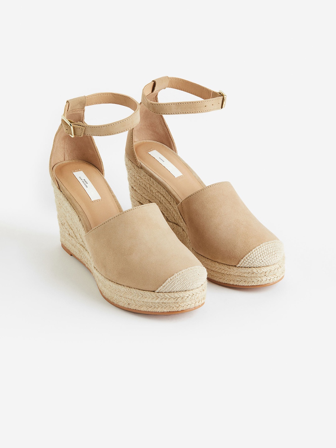 

H&M Wedge-Heeled Suede Espadrilles, Beige