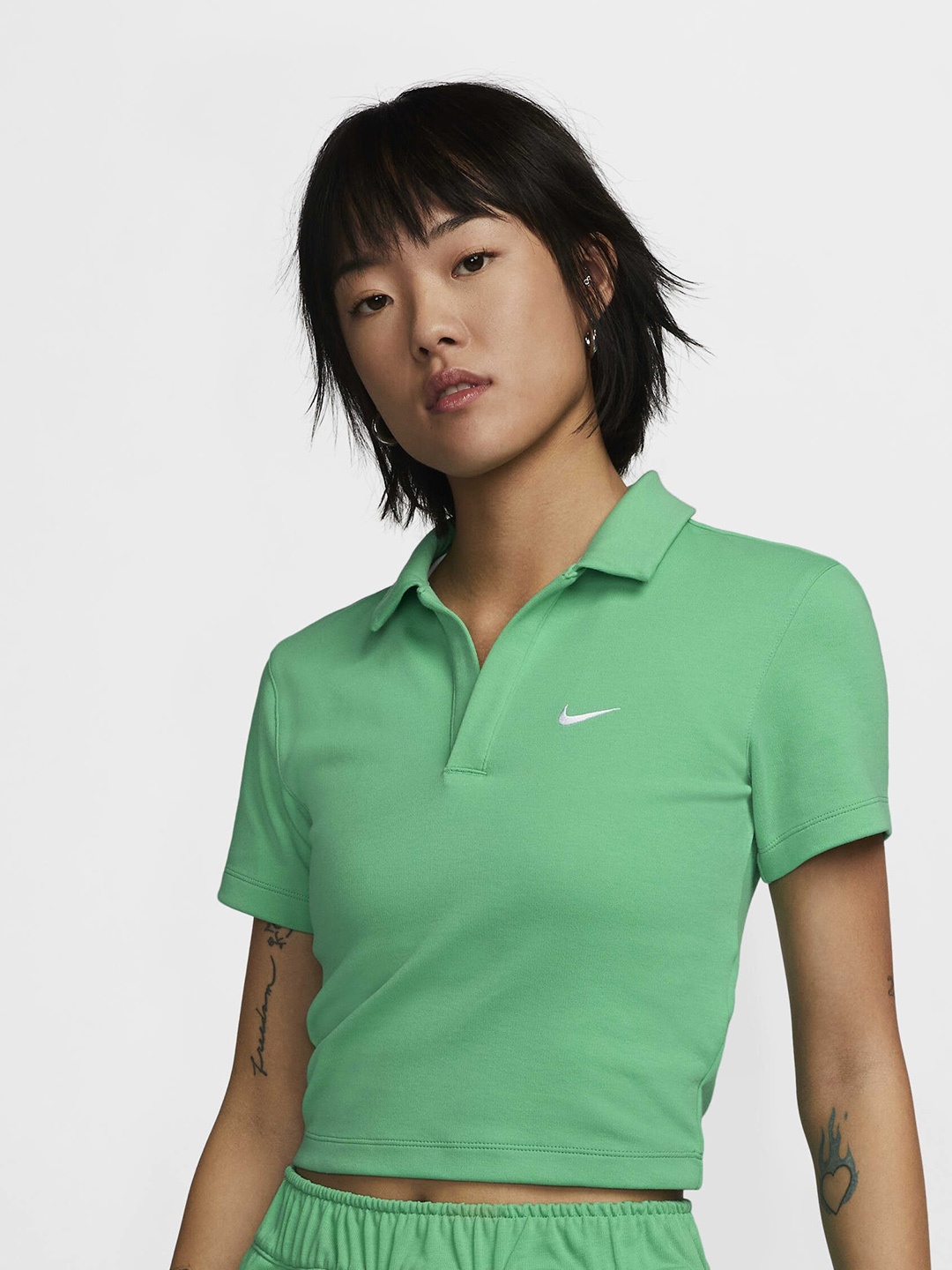 Nike Sportswear Essential Brand Logo Printed Short-Sleeve Polo T-shirt, Green