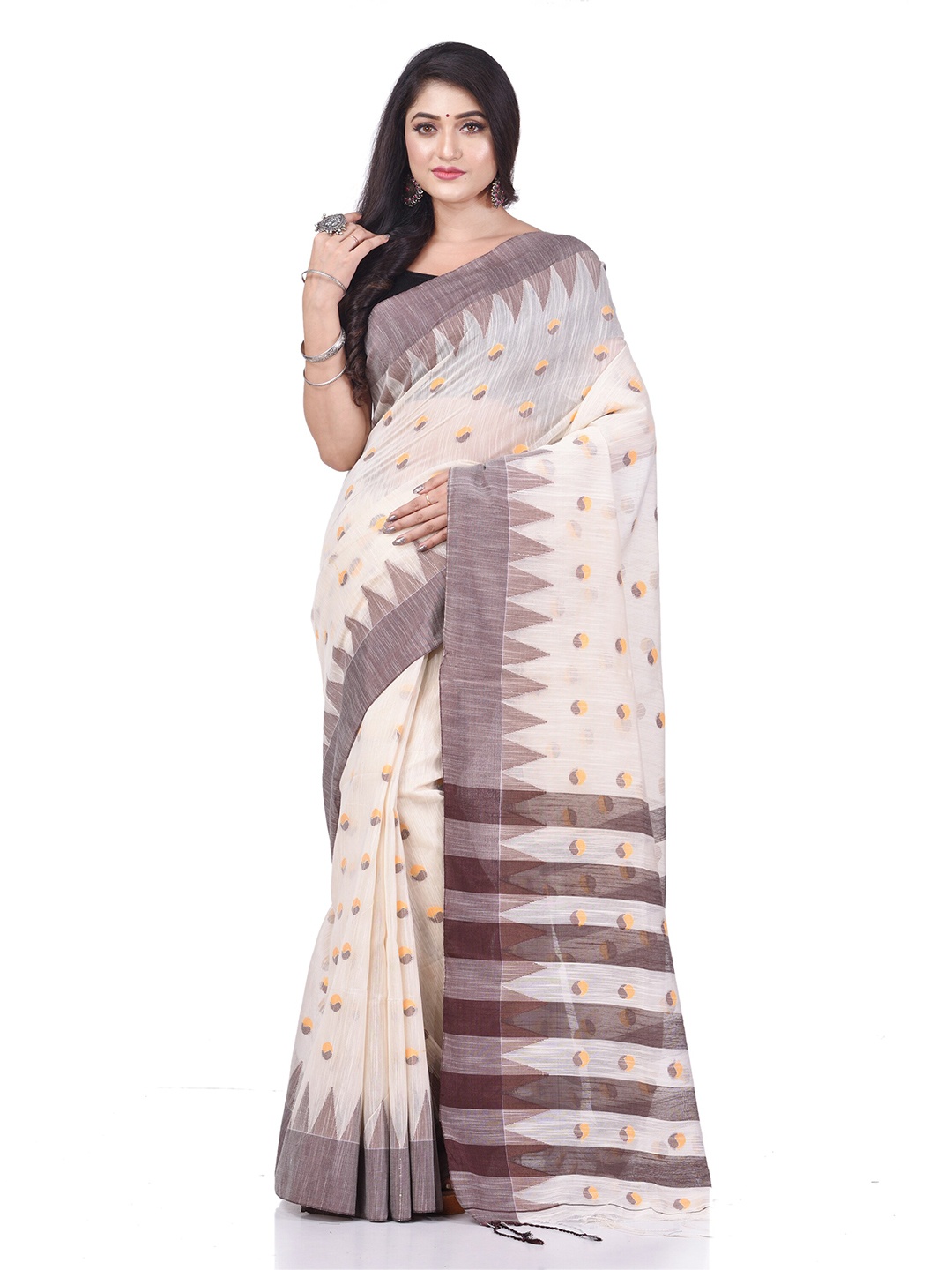 

DESH BIDESH Woven Design Pure Cotton Traditional Taant Saree, White