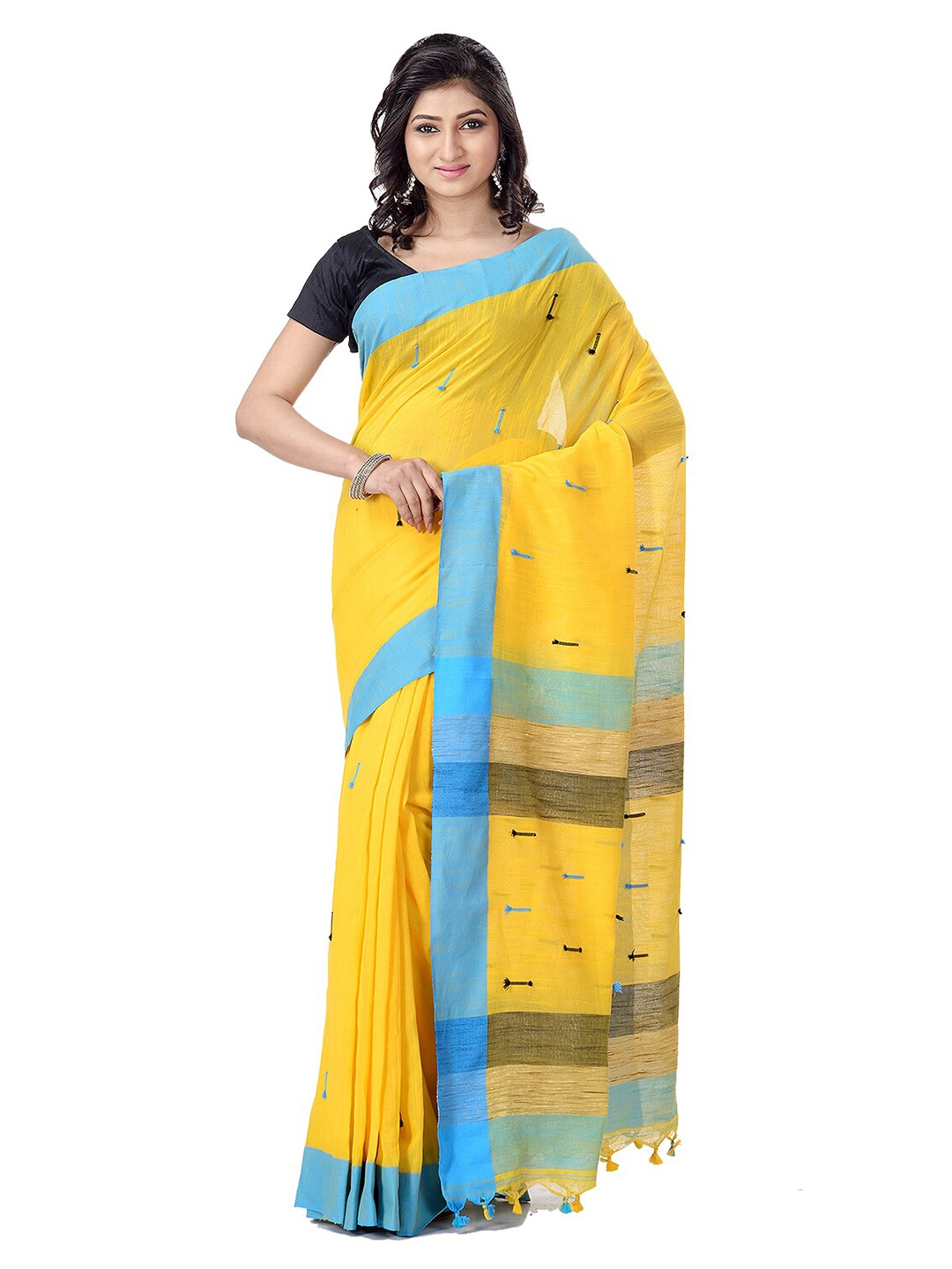 

DESH BIDESH Woven Design Pure Cotton Traditional Taant Saree, Yellow