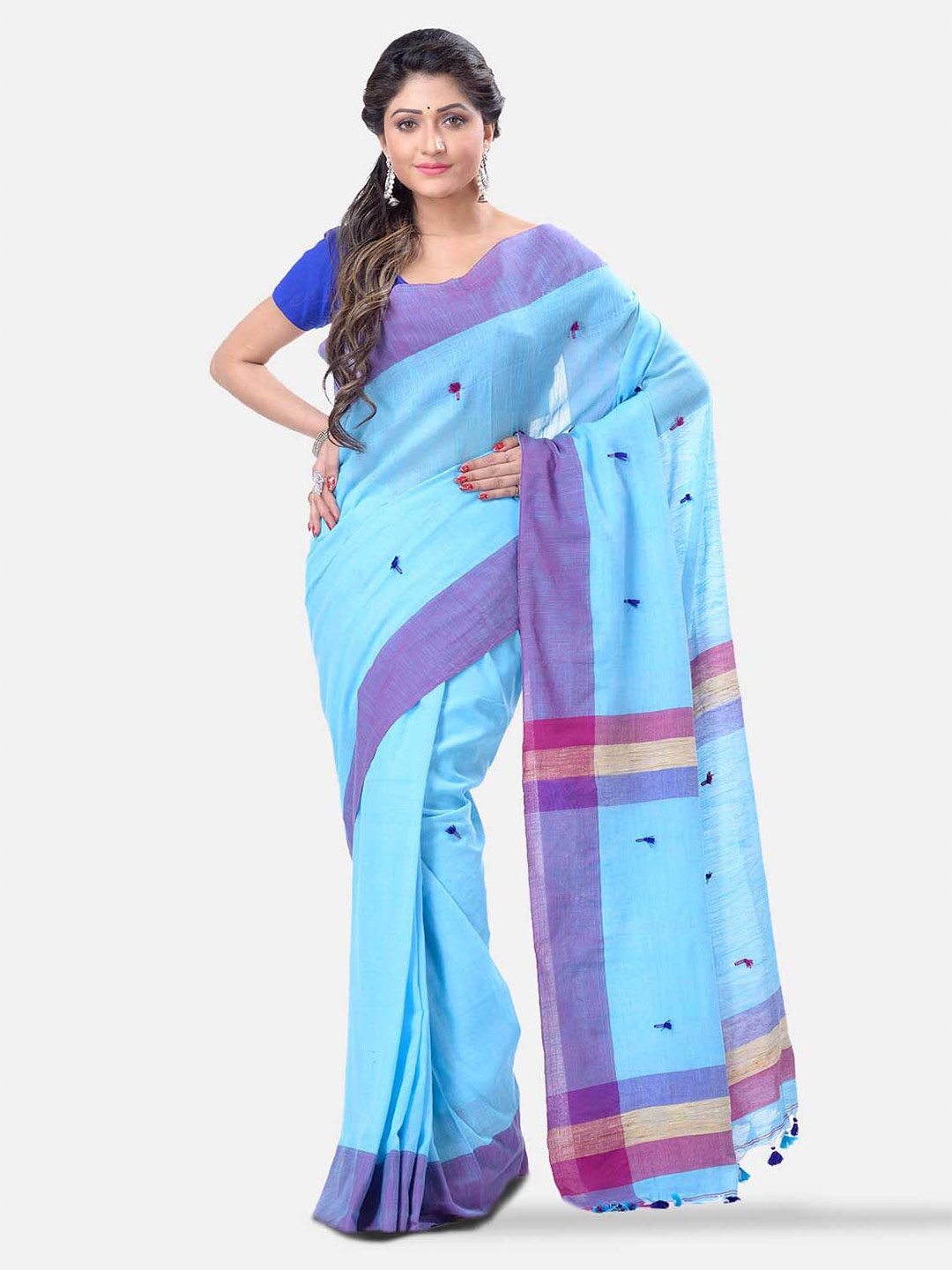 

DESH BIDESH Woven Design Pure Cotton Traditional Taant Saree, Blue