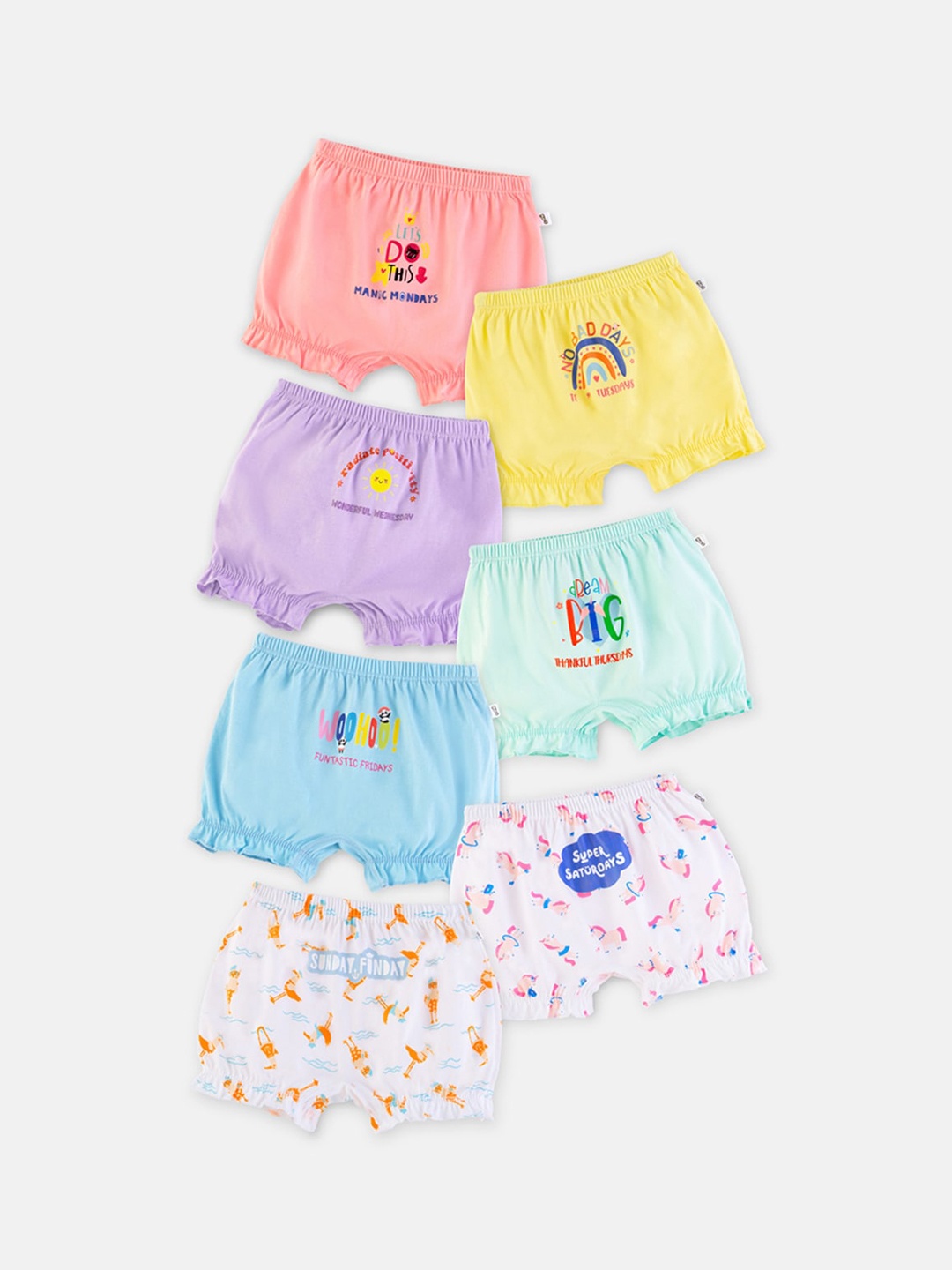

You Got Plan B Girls Pack Of 7 Printed Pure Cotton Boxer Style Briefs BL-WonderWeek: 2-4, Yellow
