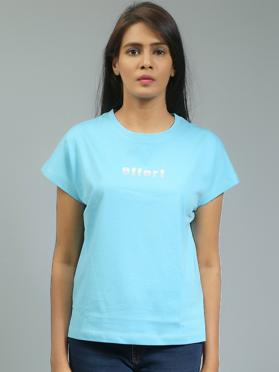 

Mast & Harbour Blue Relaxed Fit Typography Printed Casual Pure Cotton T-shirt