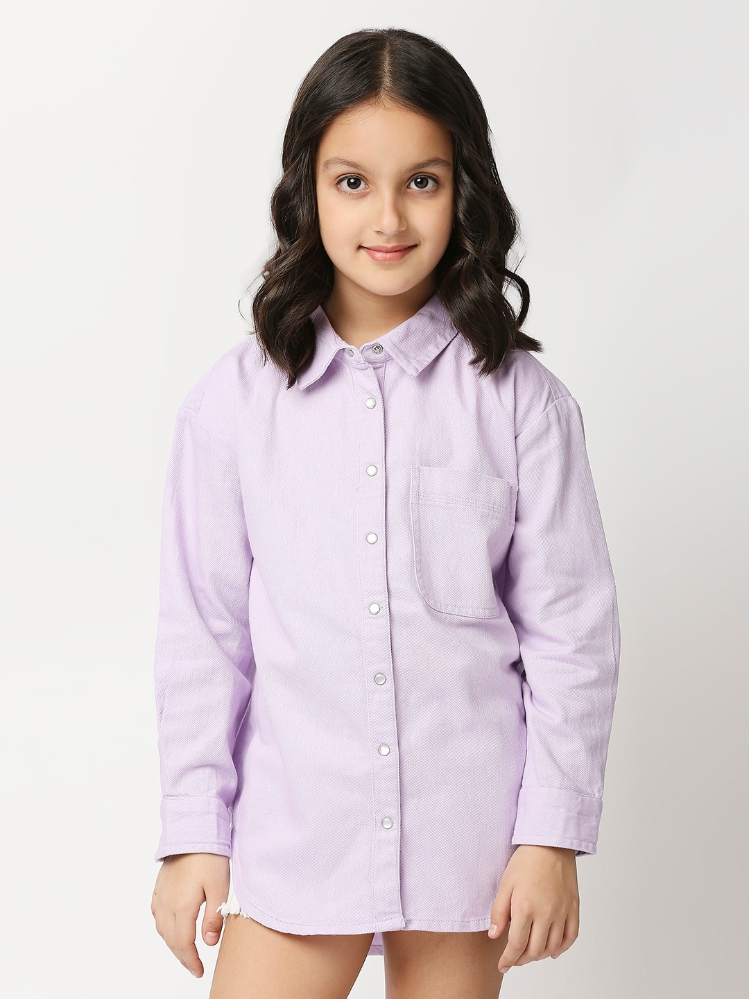

Pepe Jeans Girls Spread Collar Oversized Twill Pure Cotton Longline Casual Shirt, Lavender