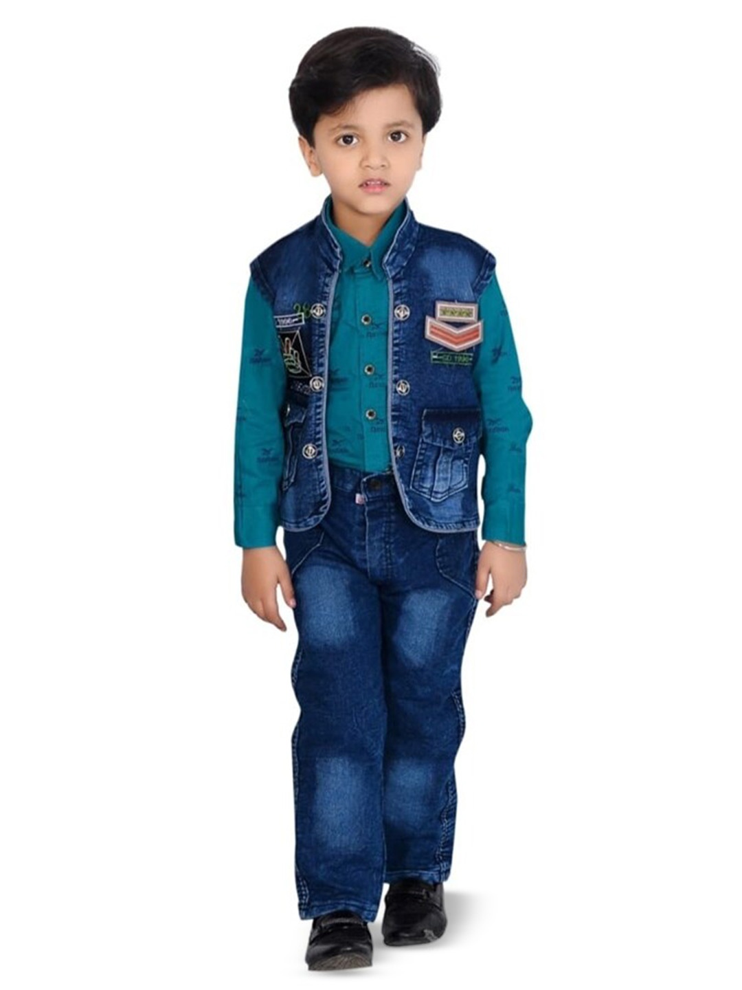 

BAESD Boys Printed Shirt With Trousers & Jacket, Blue