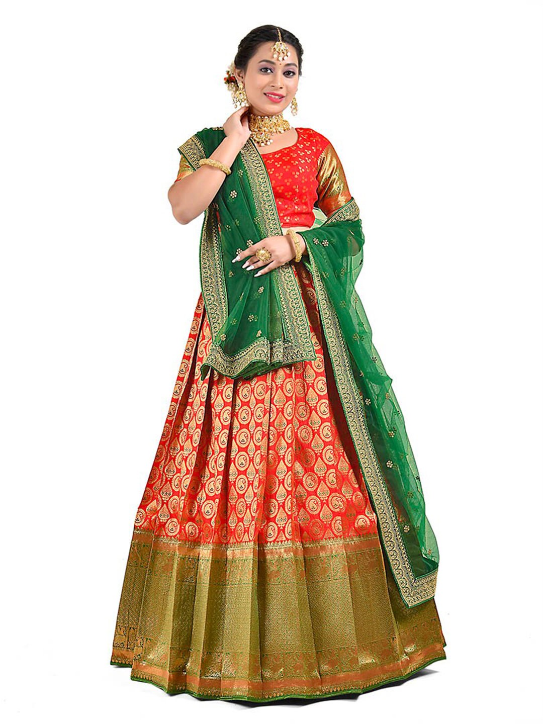 

HALFSAREE STUDIO Semi-Stitched Lehenga & Blouse With Dupatta, Green